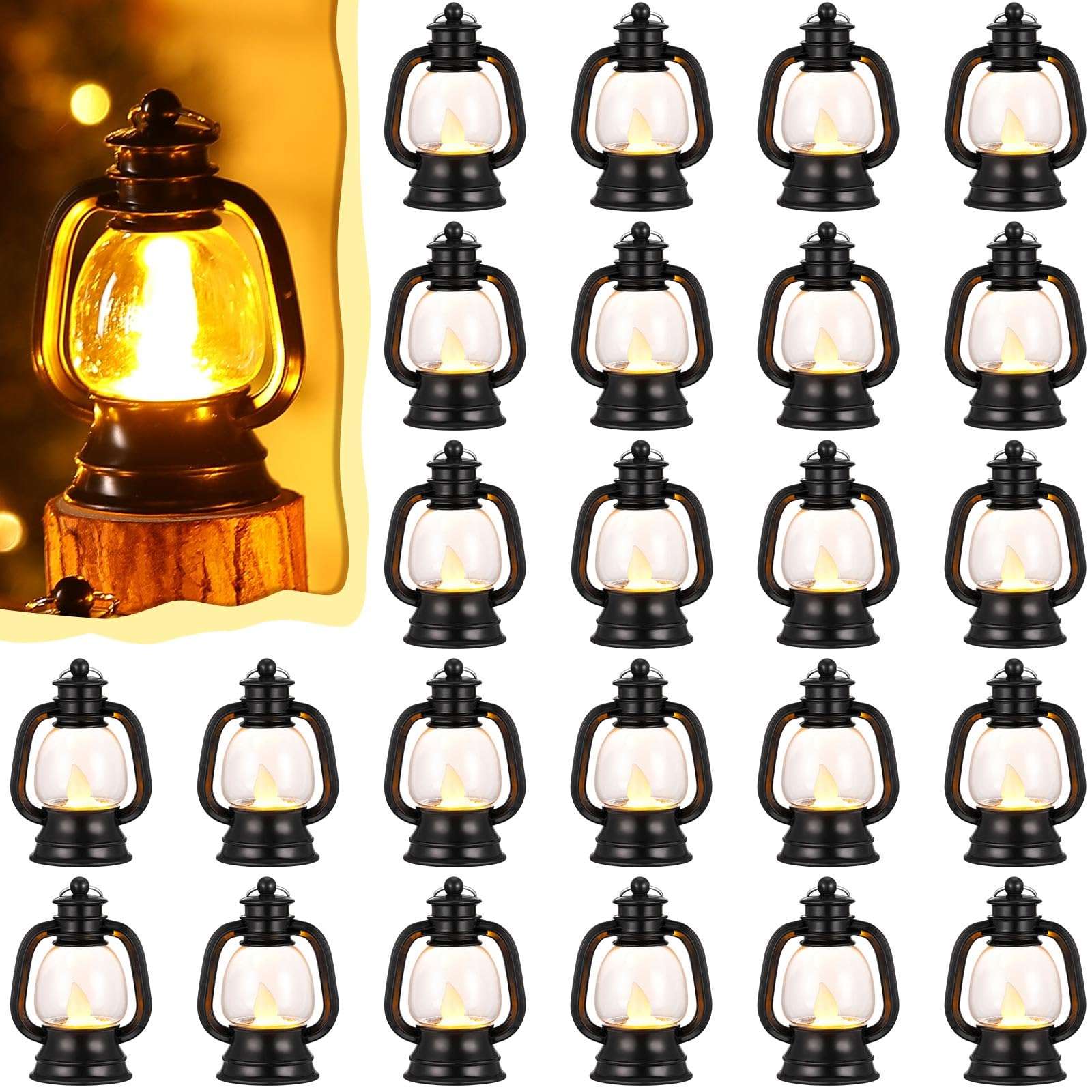 Ferraycle 36 Pcs Mini Lantern Decor Western Lantern Table Centerpiece Small Vintage Camping Hanging Lamp Ornaments Bulk for Cowboy Cowgirl Wedding Halloween Christmas (4 Inch,Black) 1