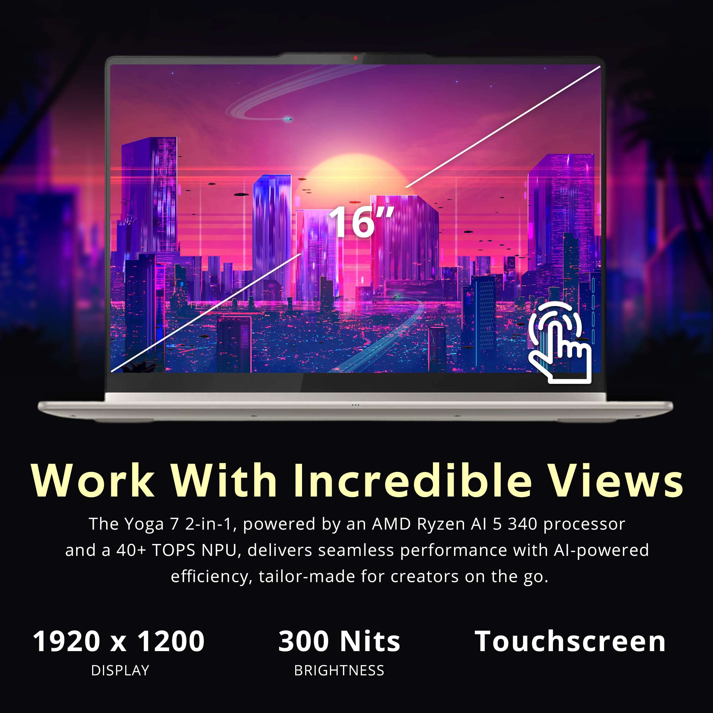 Lenovo Yoga 7 2-in-1 Copilot+ Laptop, 16" WUXGA Touchscreen, AMD Ryzen AI 5 340, 16GB LPDDR5X, 1.5TB(512GB SSD+1TB Docking Station), Fingerprint, Backlit Keyboard,FHD Webcam, Win 11, Seashell 6