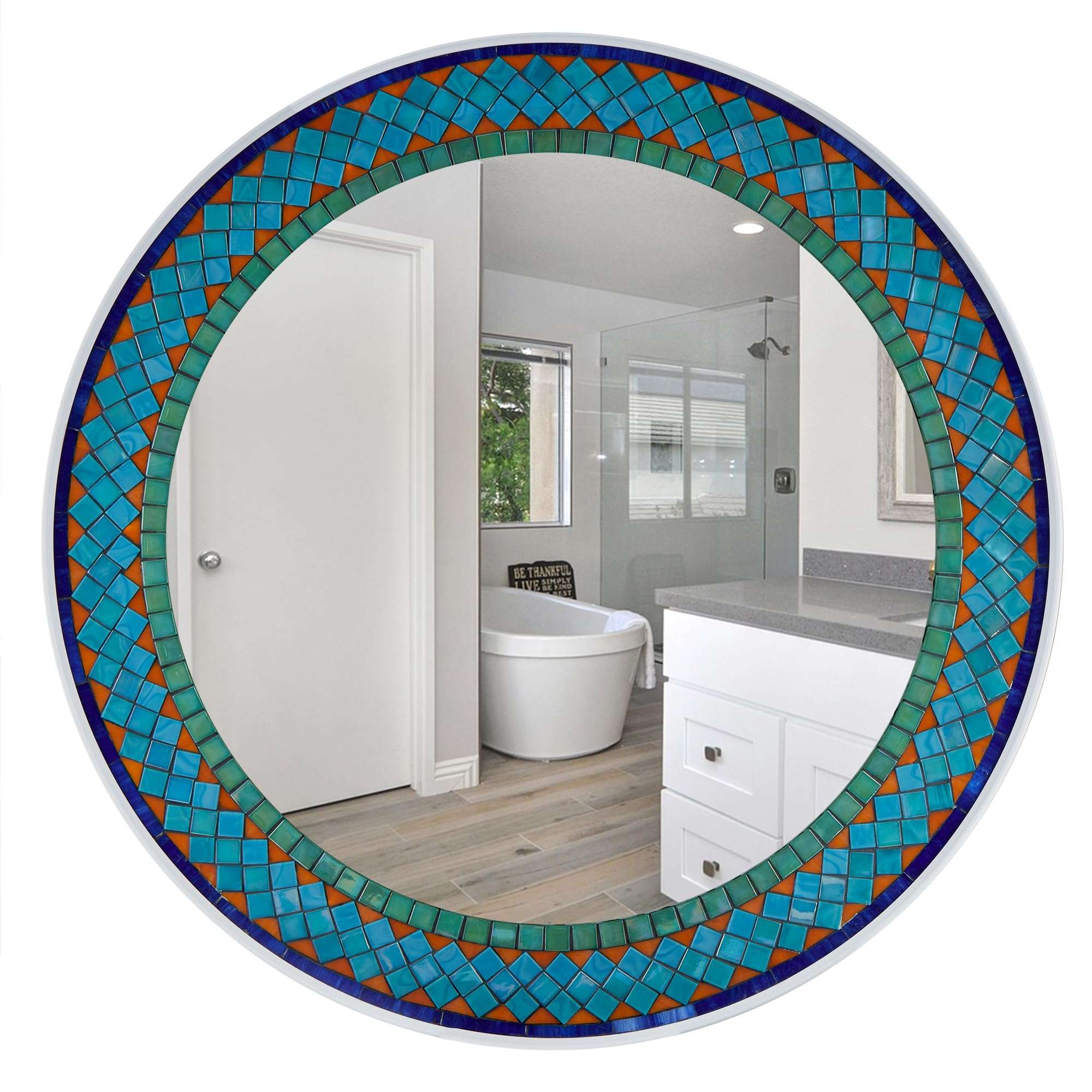 Guten Machten 24'' Mosaic Mirror Round Wall Decor Handmade Turquiose Green Bathroom Living Room MIR008 1