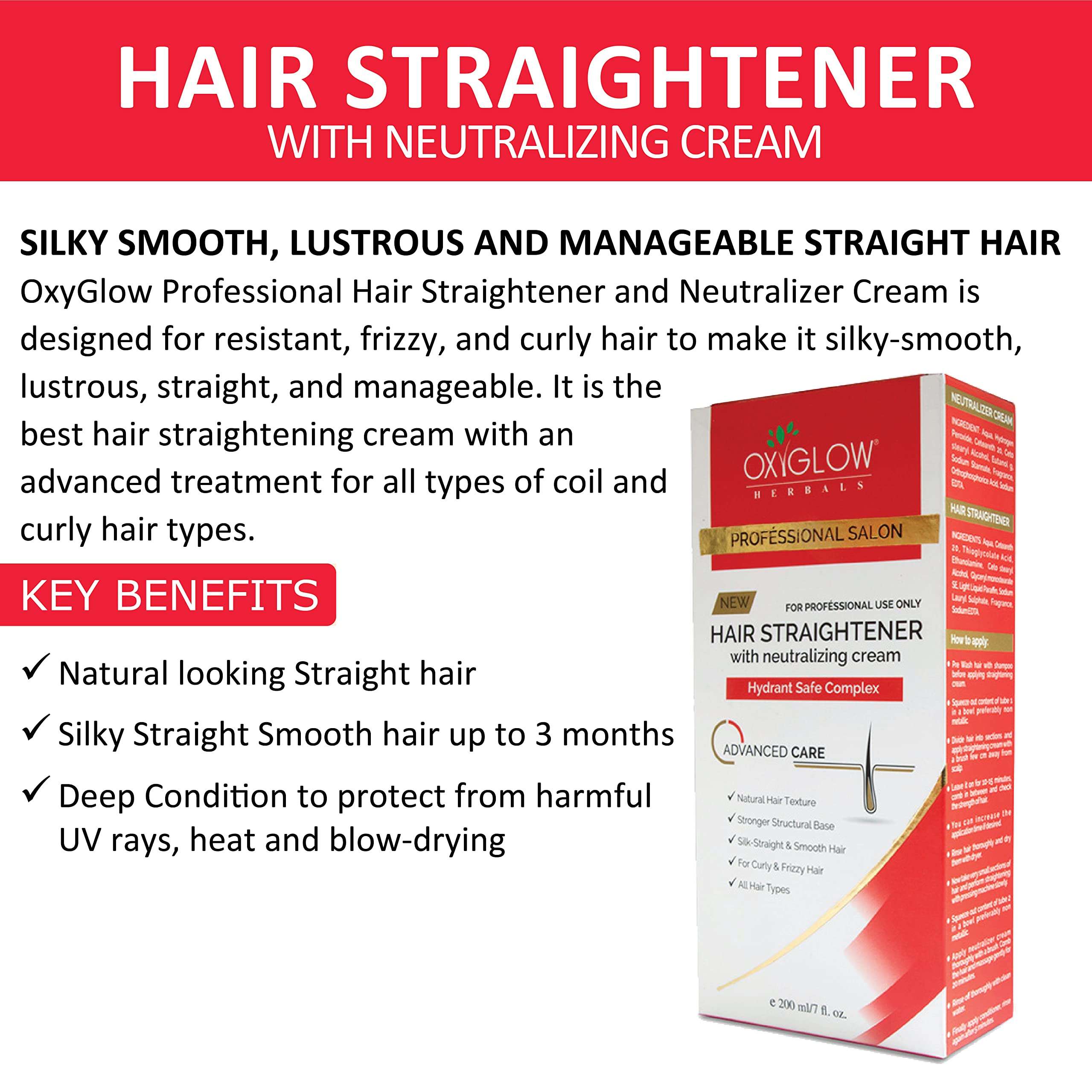 OXYGLOW Professional Salon Hair Straightener with Neutralising Cream 200ml x Pack of 2 4