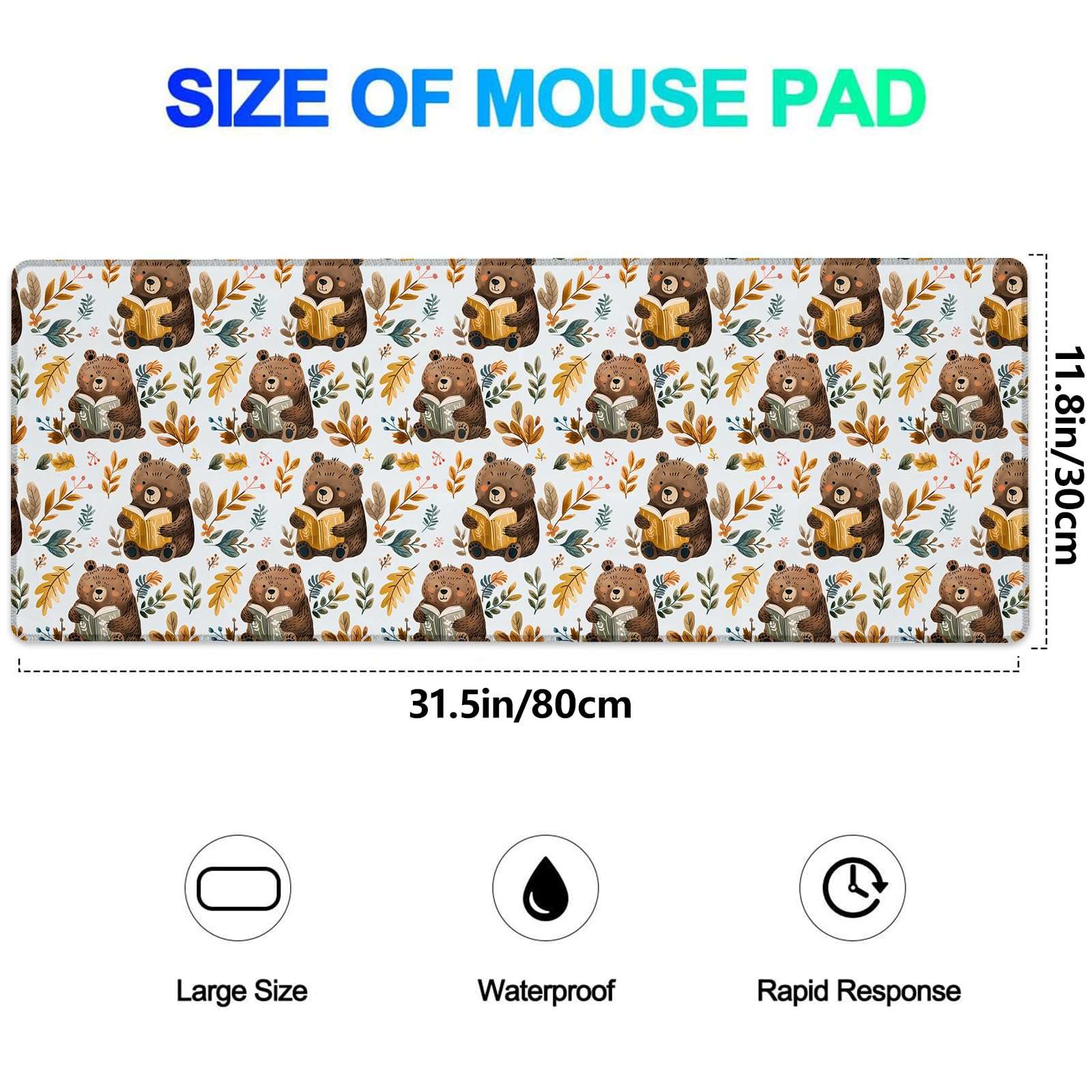Ti Caldi Cute Bear Reading Book Gaming Mouse Pad, Extended Adorable Bears Desk Mat Computer Laptop Mousepad, Robust Stitched Edges, 31.5"×11.8" Large Office Keyboard Mouse Pads for Home Desktop Decor 4