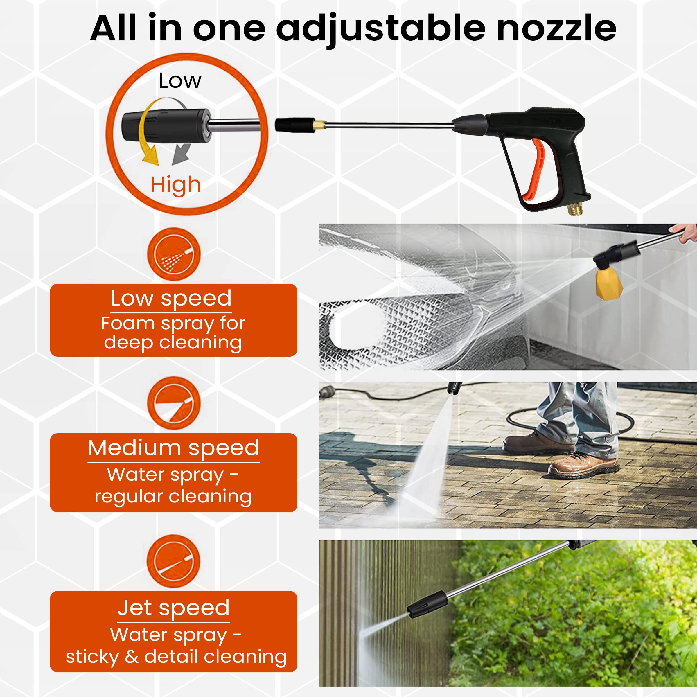 AGARO Supreme High Pressure Washer, 1800 Watts, 120 Bars, 6.5L/Min Flow Rate, 8 Meters Outlet Hose, Portable, for Car,Bike and Home Cleaning Purpose, Black and Orange 5