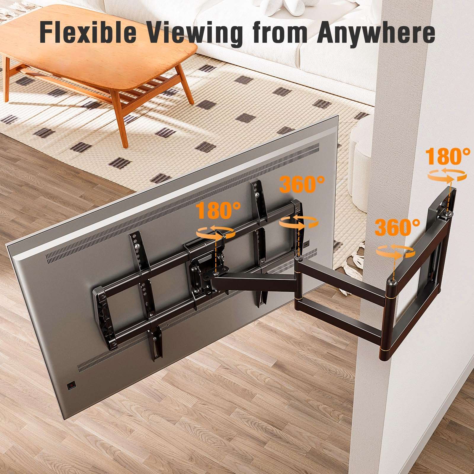 ELIVED Flip Down Ceiling TV Mount for Most 14"-40" TVs 360° Swivel Height Adjustable, Long Arm TV Wall Mount for Most 32-75 Inch TVs, 37.9 Inch Long Extension Corner TV Mount 6