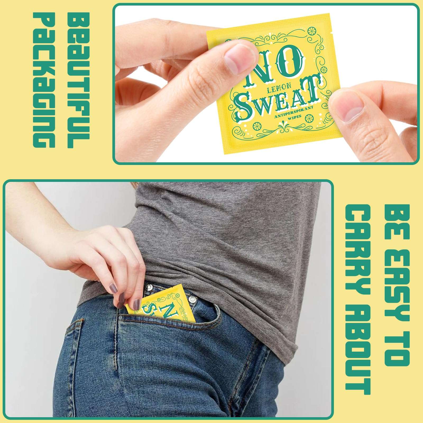 BUAEL 100 pieces of antiperspirant deodorant wipes and body wipes individually wrap underarm underarm sweating Lemon and travel to clean skin for female male teenagers 4