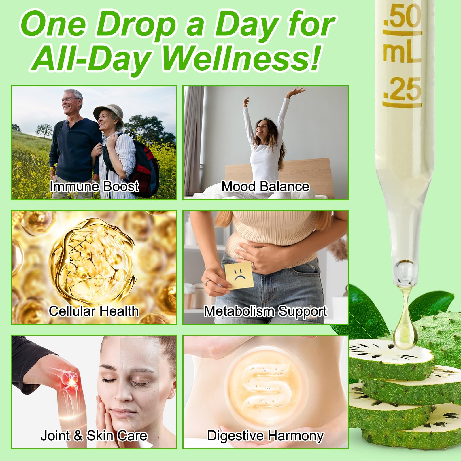 Soursop Graviola Liquid Drop for Cell Support & Regeneration, Immune Boost and Sleep, Organic Soursop Extract-Sugar Free, Non-GMO, Vegan, Gluten-Free-2 Fl Oz/60 ML 5