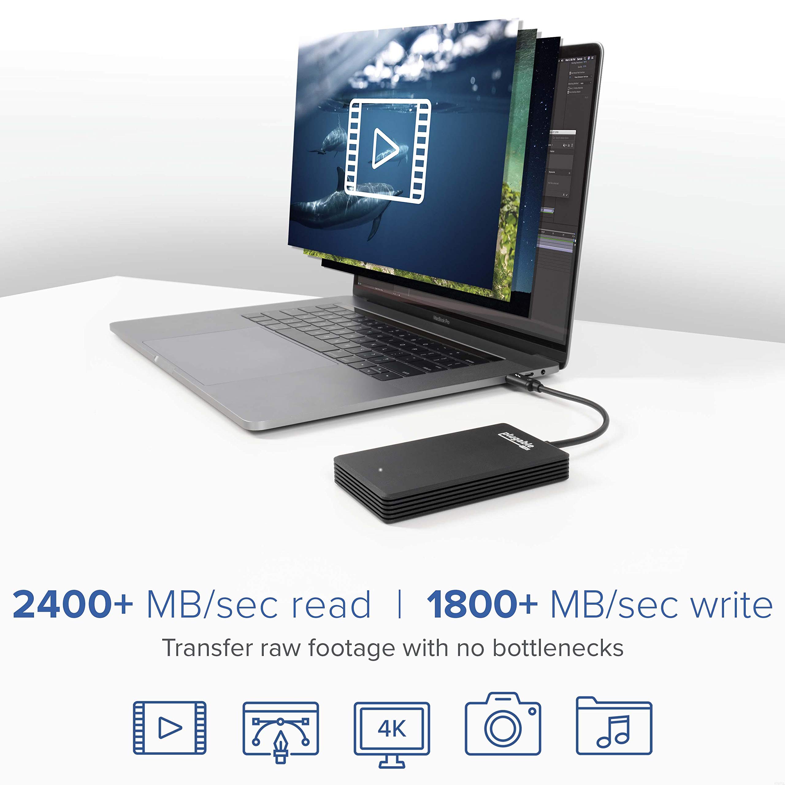 Plugable 512GB Thunderbolt 3 External SSD NVMe Drive (Up to 2400MBs/1800MBs R/W) 3