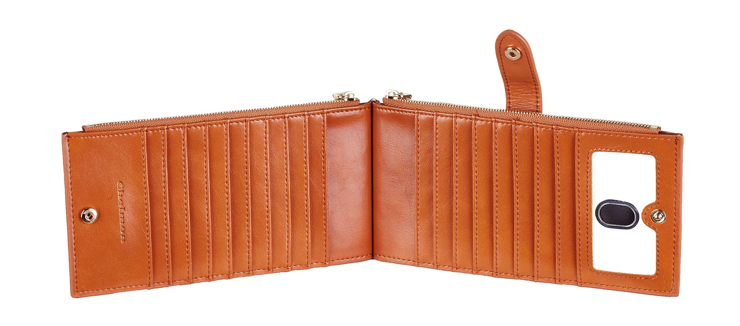Chelmon Womens Genuine Leather Wallet RFID Blocking Credit Card Holder Zipper Purse(isabella brown) 5