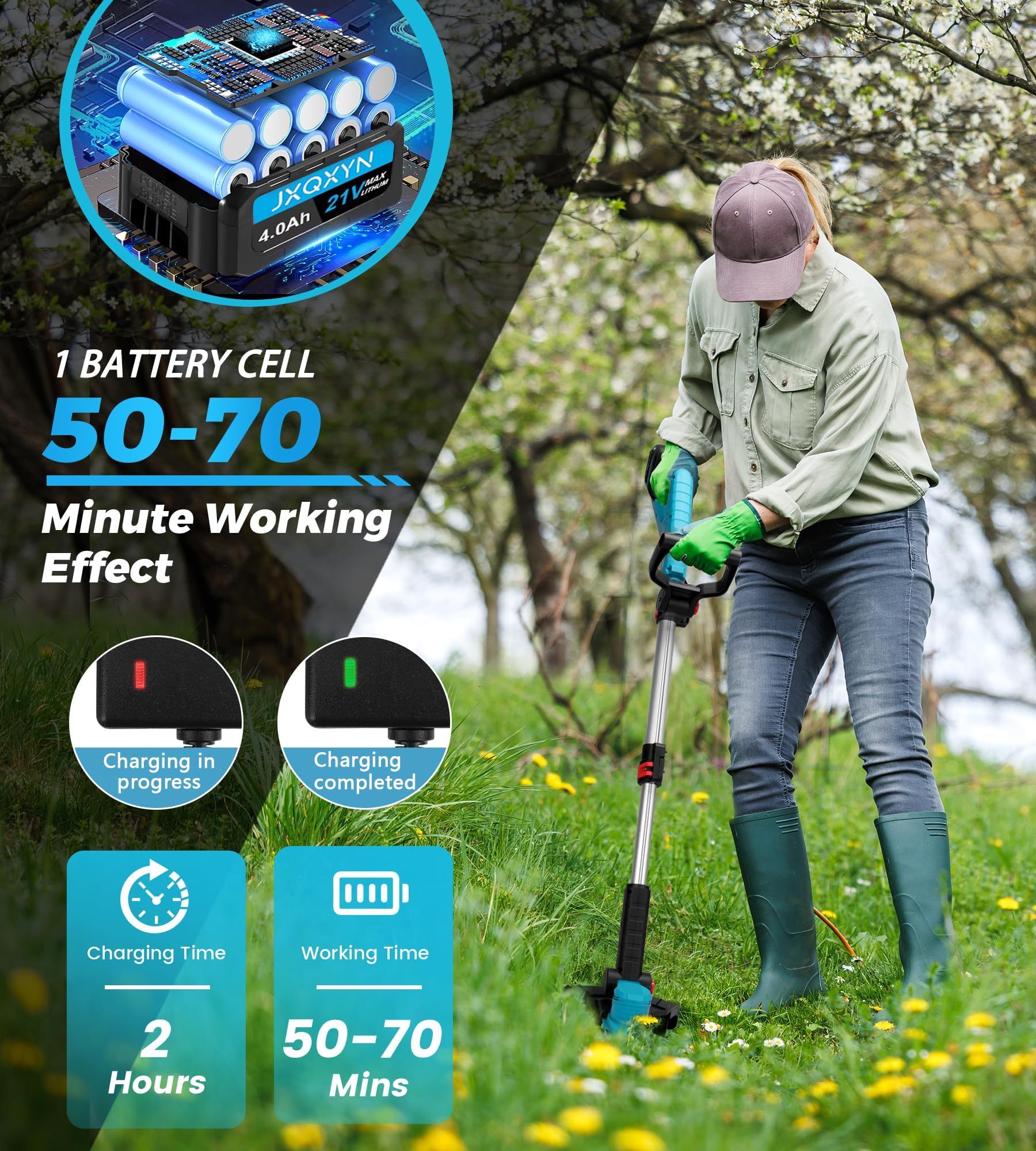 2025 Cordless Weed Wacker,Brushless 12-Inch Electric Weed Eater,with Versatile 3 Cutting Methods and 2 X 4.0Ah Electric Weed Wacker for Lawn Bush Weeds,Garden,Yard Care 6