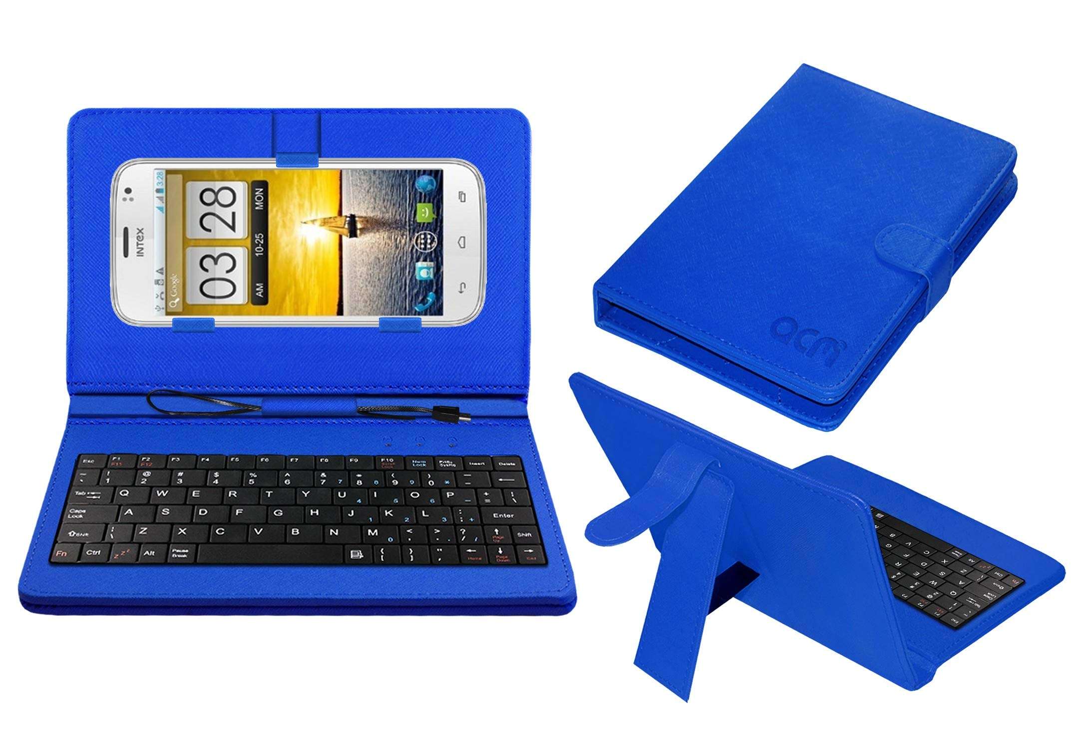 Acm Keyboard Case Compatible with Intex Aqua I5 Mobile Flip Cover Stand Direct Plug & Play Device for Study & Gaming Blue 1