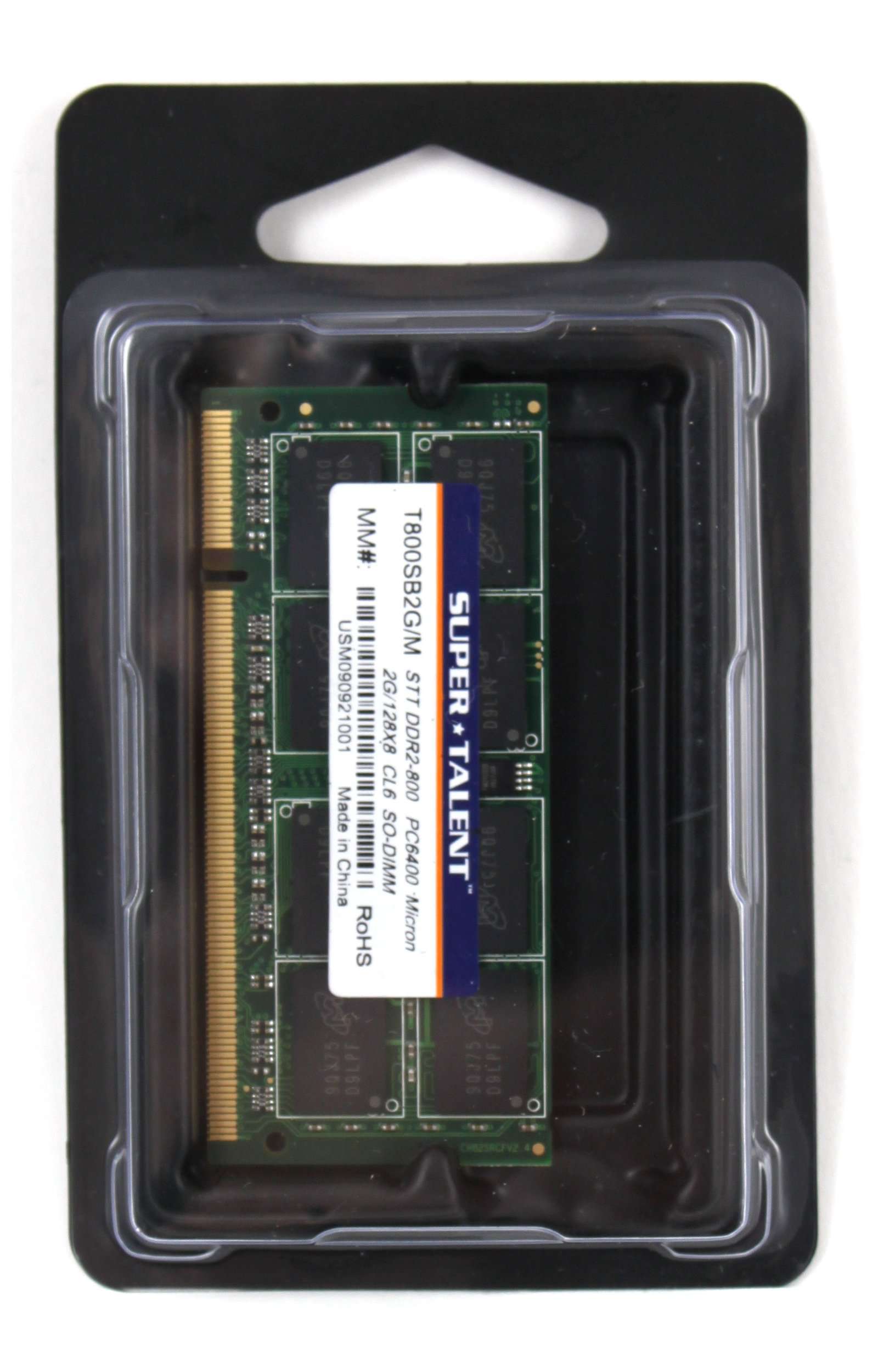 Super Talent DDR2-800 SODIMM 2GB/128x8 Micron Chip Notebook Memory T800SB2G/M, Bulk 2