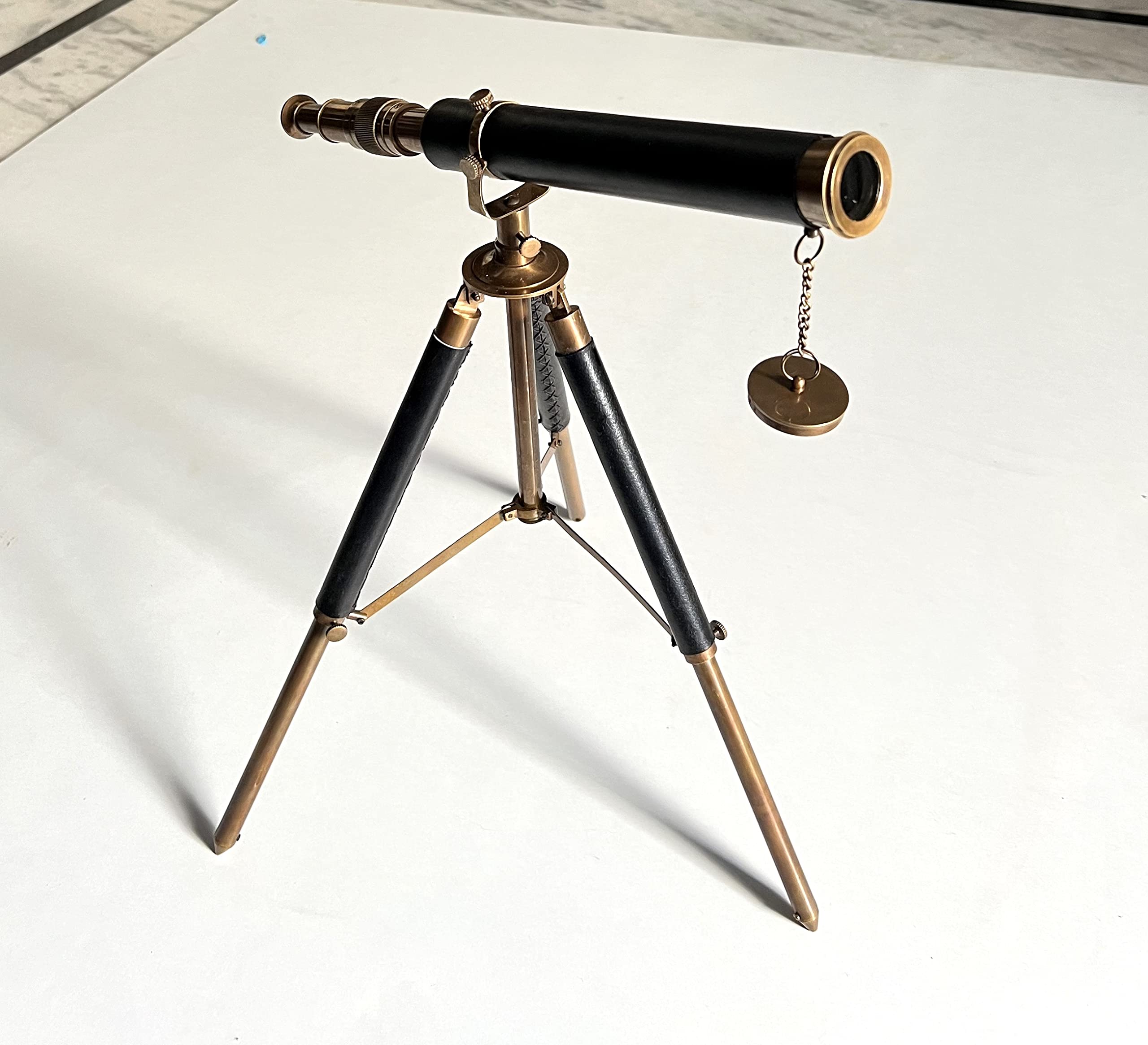 Brown Antique Brass Black Leather Wrapped Telescope with Table Top Adjustable Tripod Balcony View Spyglass Gift Home/Office Decor 5