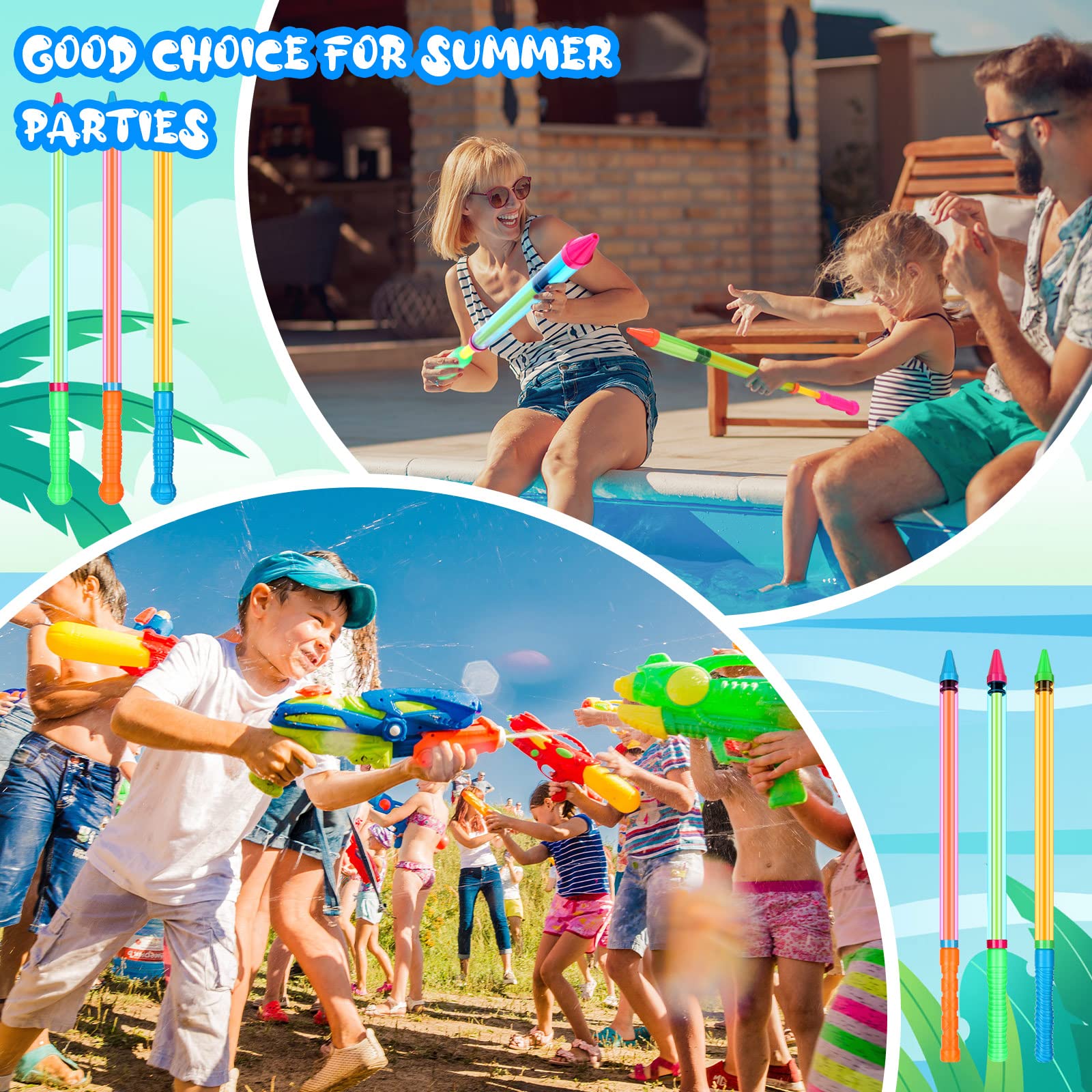 Wettarn 36 Pcs Crayon Water Guns Bulk 25" Long Range Water Tube Squirters Big Water Shooters Water Suction Gun Beach and Pool Toys for Summer Pool Party Games Girls Adults Boys 6