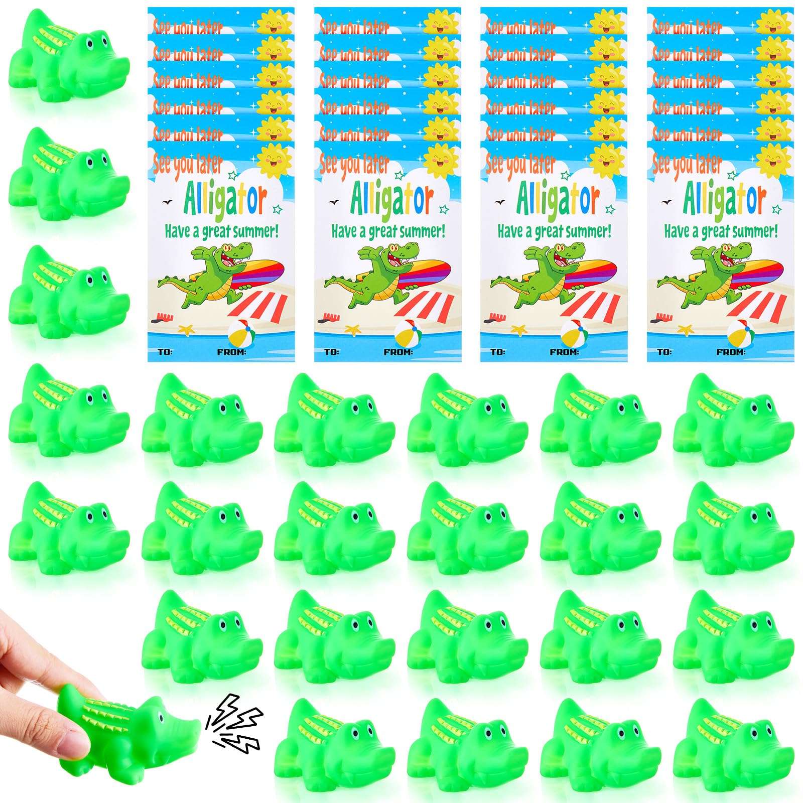 Sotiff 24 Sets End of The Year Gifts for Students from Teacher Rubber Crocodile Toy with Gift Cards Mini Alligator Toys for School Students Kids Office Summer Supplies 1