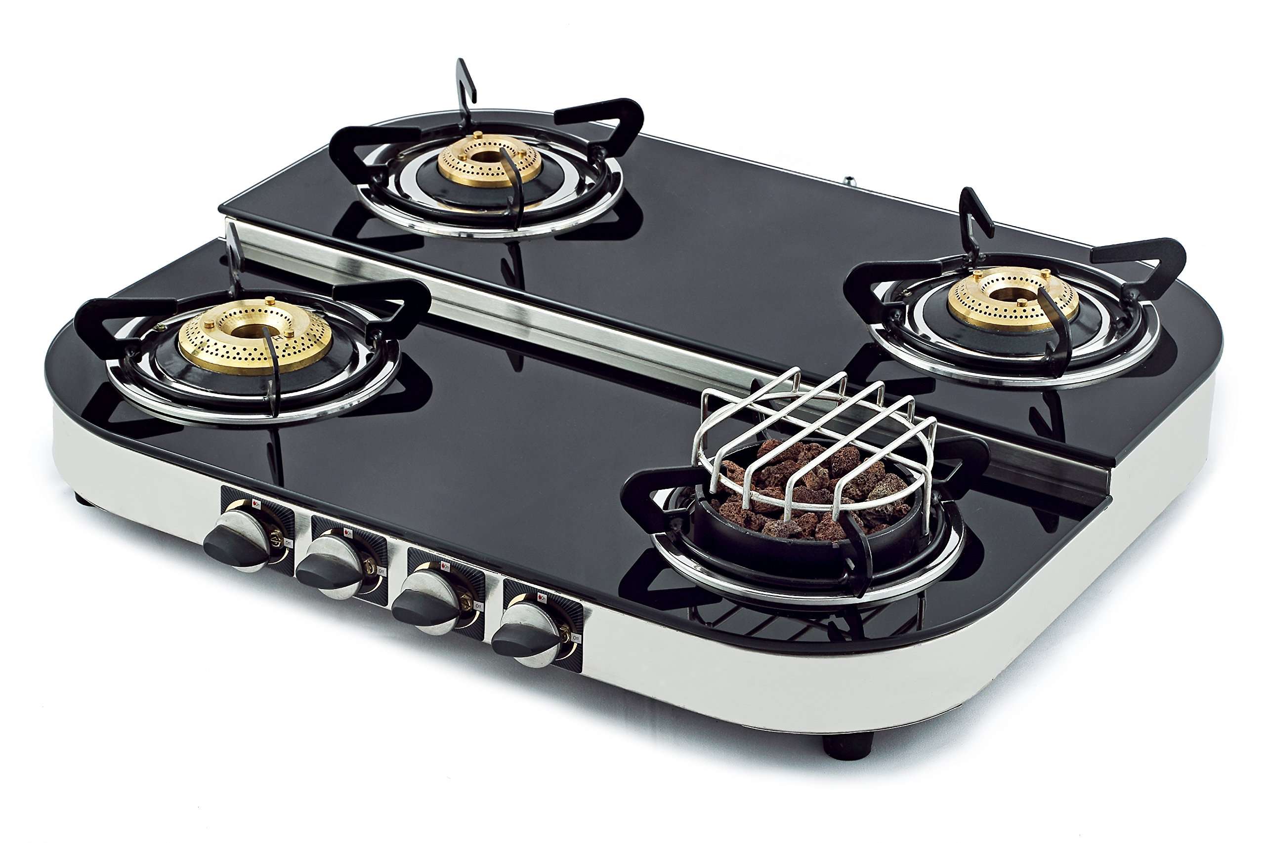 Sunshine Meethi Angeethi 4 Burner Gas Stove Manual Ignition (Glass Top, 1 Year Warranty) - Black 3