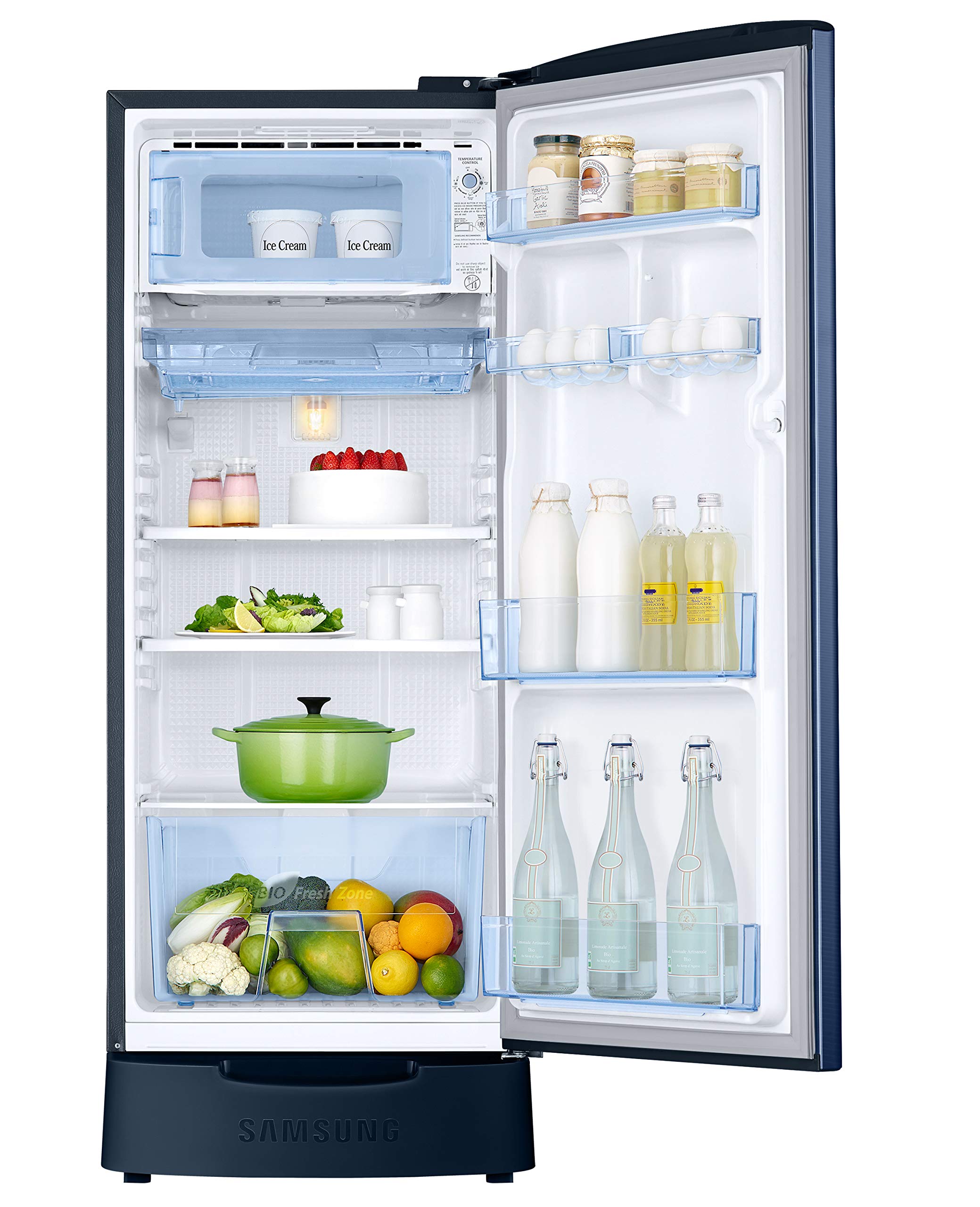 Samsung 192 L 3 Star Inverter Direct Cool Single Door Refrigerator (RR20A182YCU/HL, Camellia Blue, Base stand drawer, 2022 Model) 3
