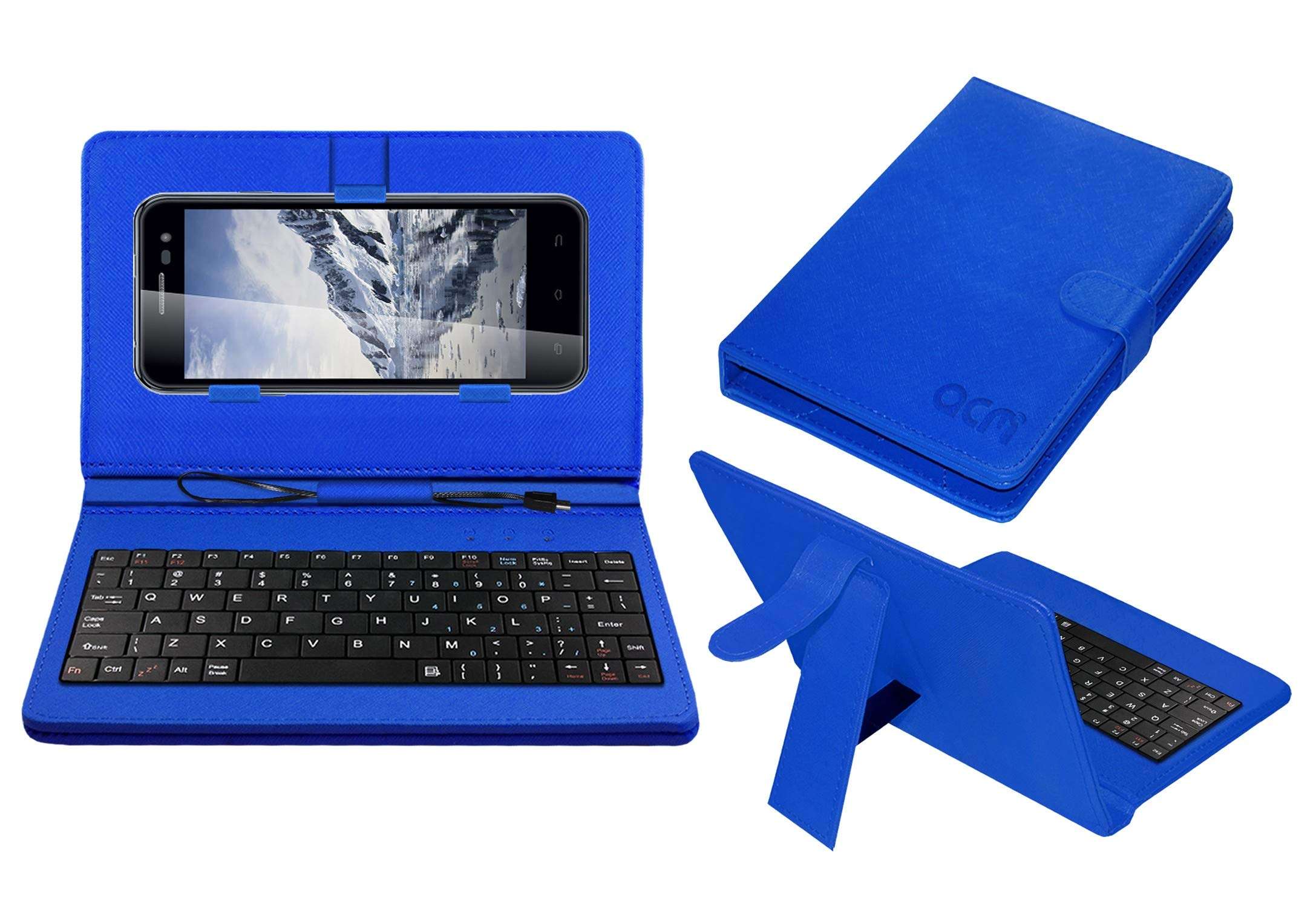ACM Keyboard Case Compatible with Iball Andi 5m Xotic Mobile Flip Cover Stand Plug & Play Device for Study & Gaming Blue 1
