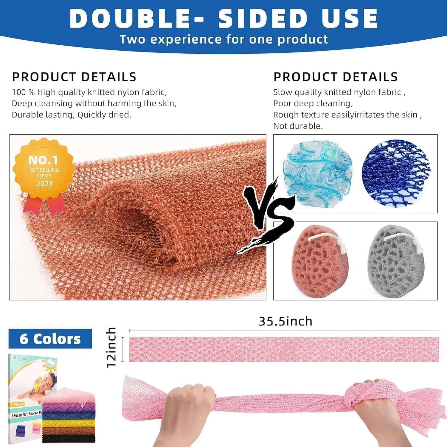 TREASURELY 2 Pcs African Net Bath Sponge | Long Loofah Body Scrubber & Exfoliating Towel | Shower Sponge for Men & Women | Bathing Scrubber for Deep Cleaning, Skin Polishing & Smooth Skin (1, Standard) 3