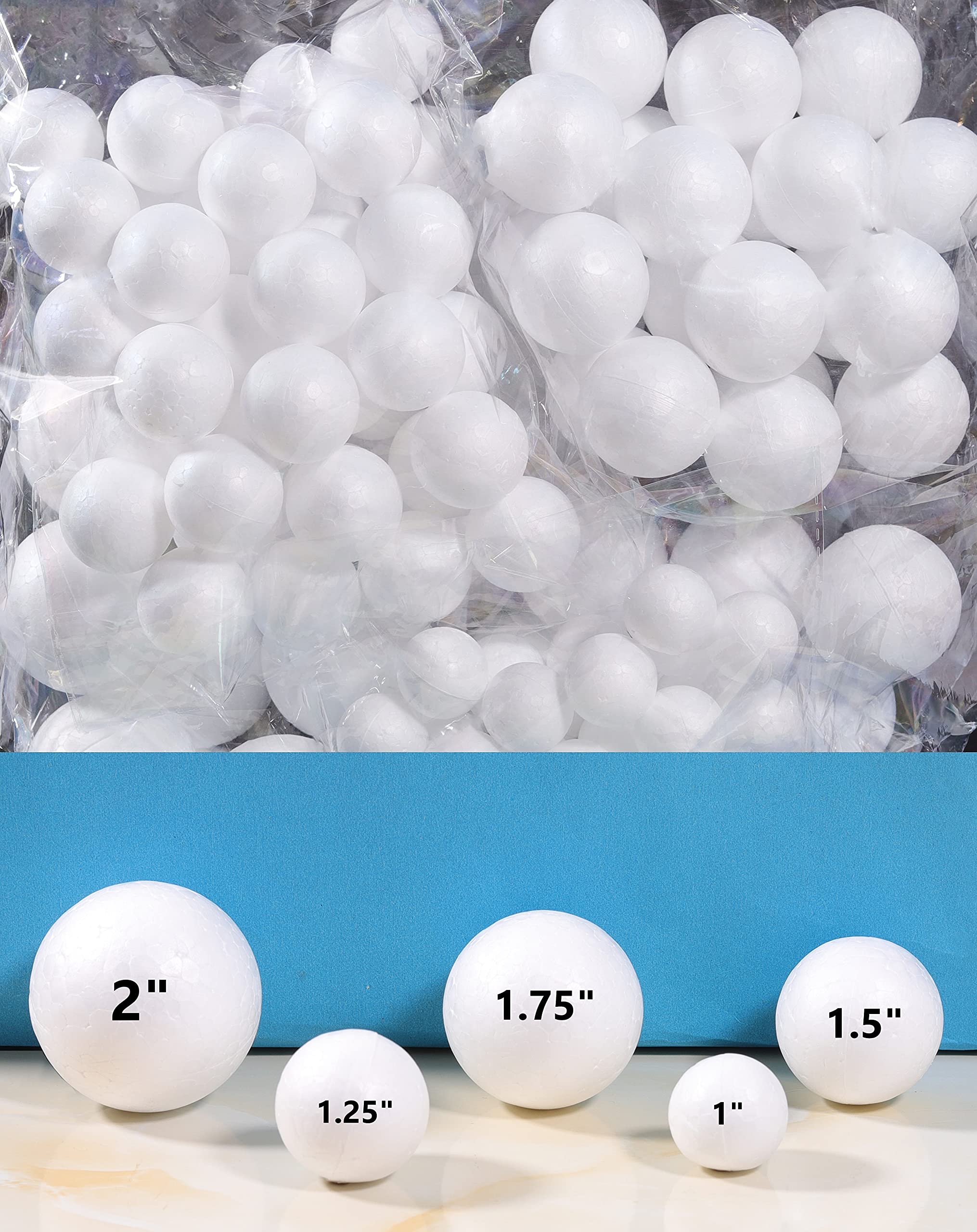 124 Pack Craft Foam Balls - 5 Sizes - Bulk Foam Craft Balls - Polystyrene Foam Balls for Crafting and Decoration for Home or School Craft Project | White Color