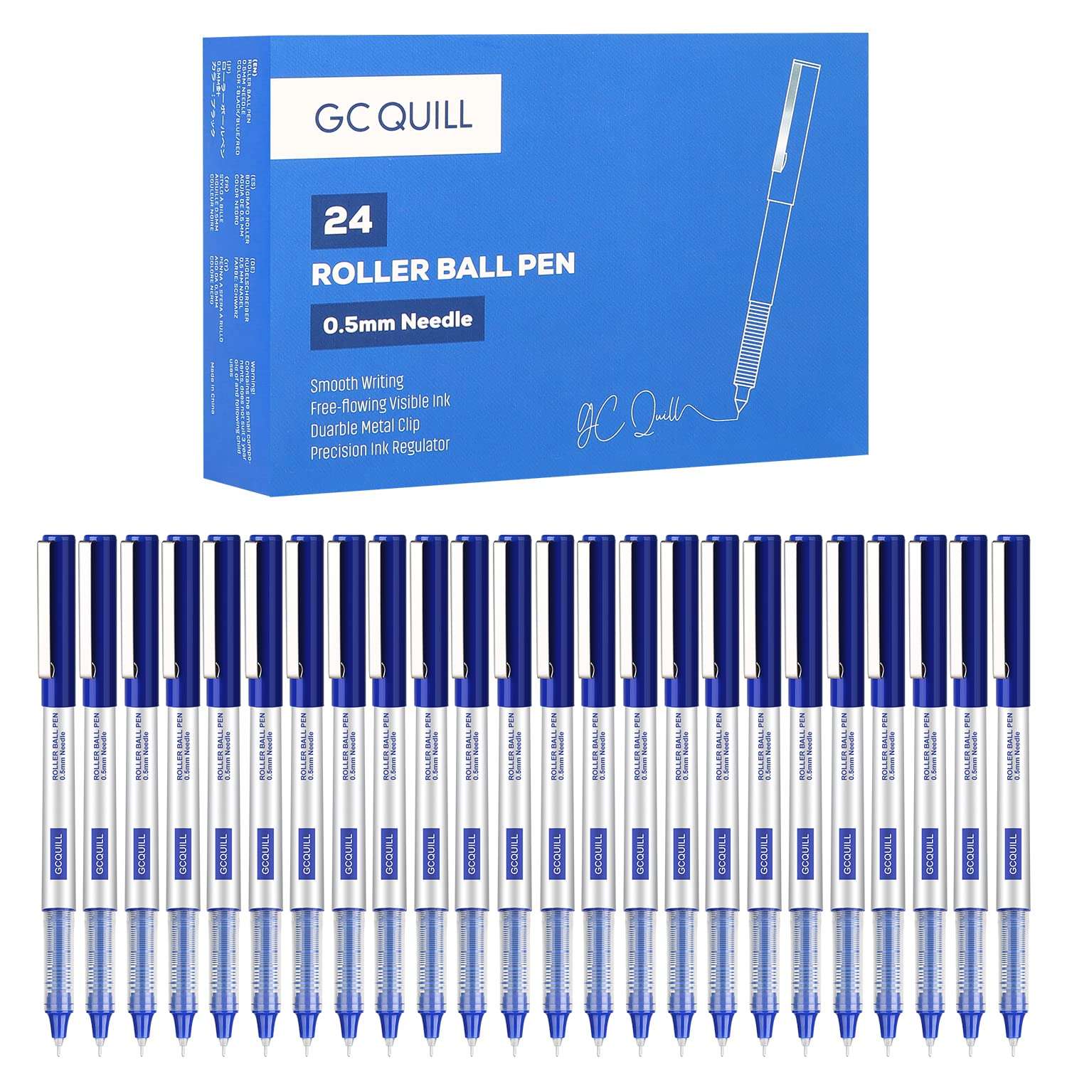 GC QUILL Rollerball Pens 0.5mm Needle Point Black Liquid Ink Pens 24 and Blue Liquid Ink Pens 24 for Bullet Journaling, Office Supplies for Writing, Taking Notes & Sketching BKL48 4