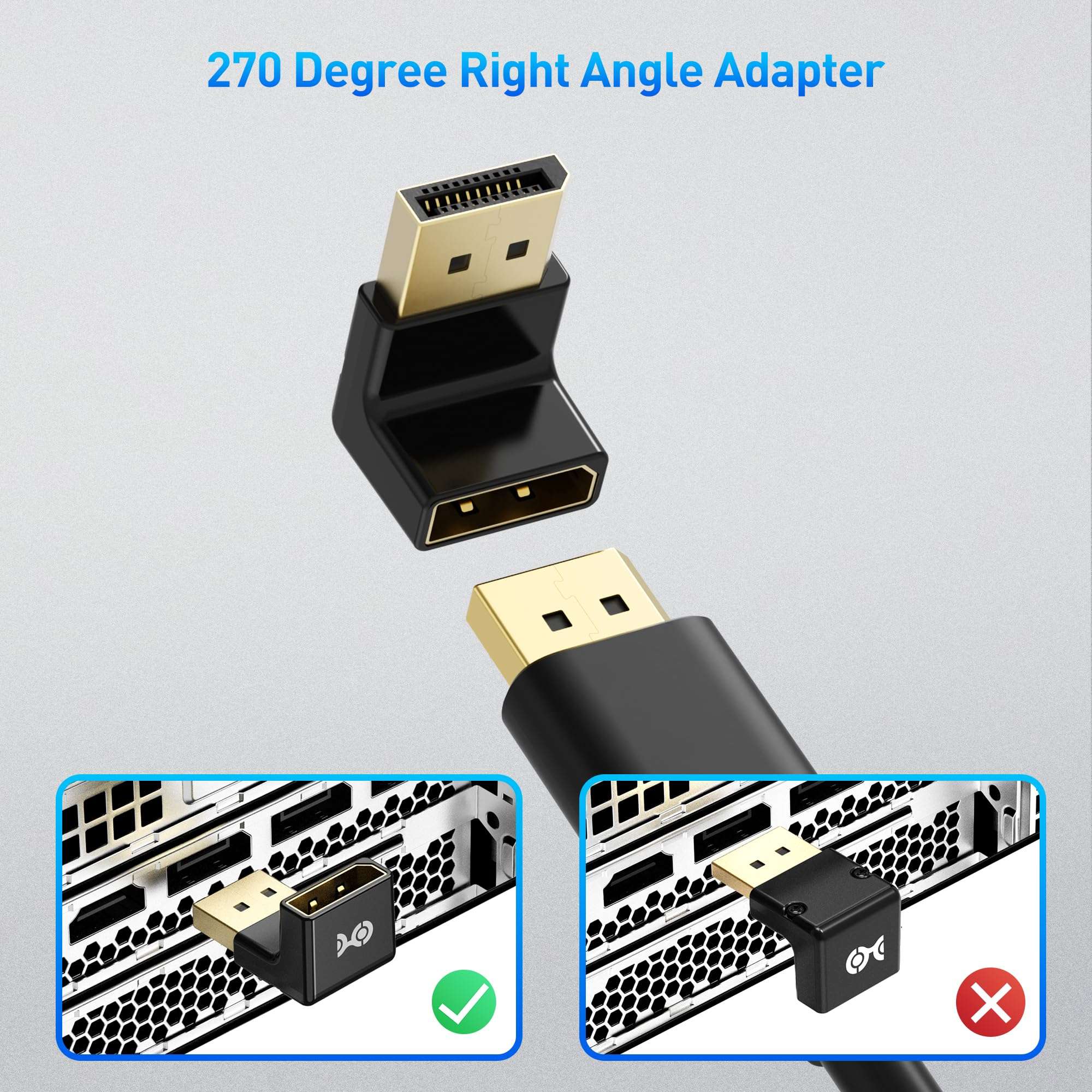 Cable Matters 4K@240Hz Right Angle DisplayPort 1.4 Adapter, 8K DisplayPort 270 Degree Adapter, Black 5