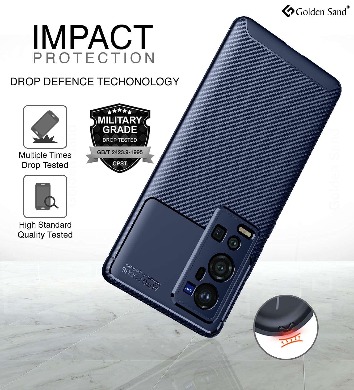 Golden Sand for Vivo X60 Pro+ Back Cover Drop Tested Shock Proof Slim Aramid Carbon Fibre Rugged TPU Case for Vivo X60 Pro Plus, Shimmer Blue 5