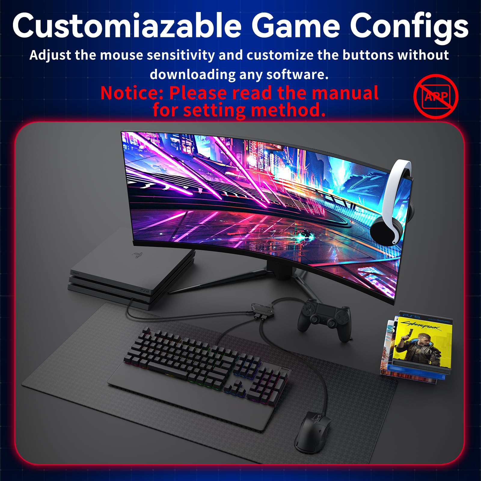Dpvisn AIMZENIX Keyboard and Mouse Adapter Compatible with Nintendo Switch/Xbox Series (X/S)/Xbox One/PS4/PS3, Video Game Converter, Adjustable Mouse Sensitivity, Support Customize Keys 4