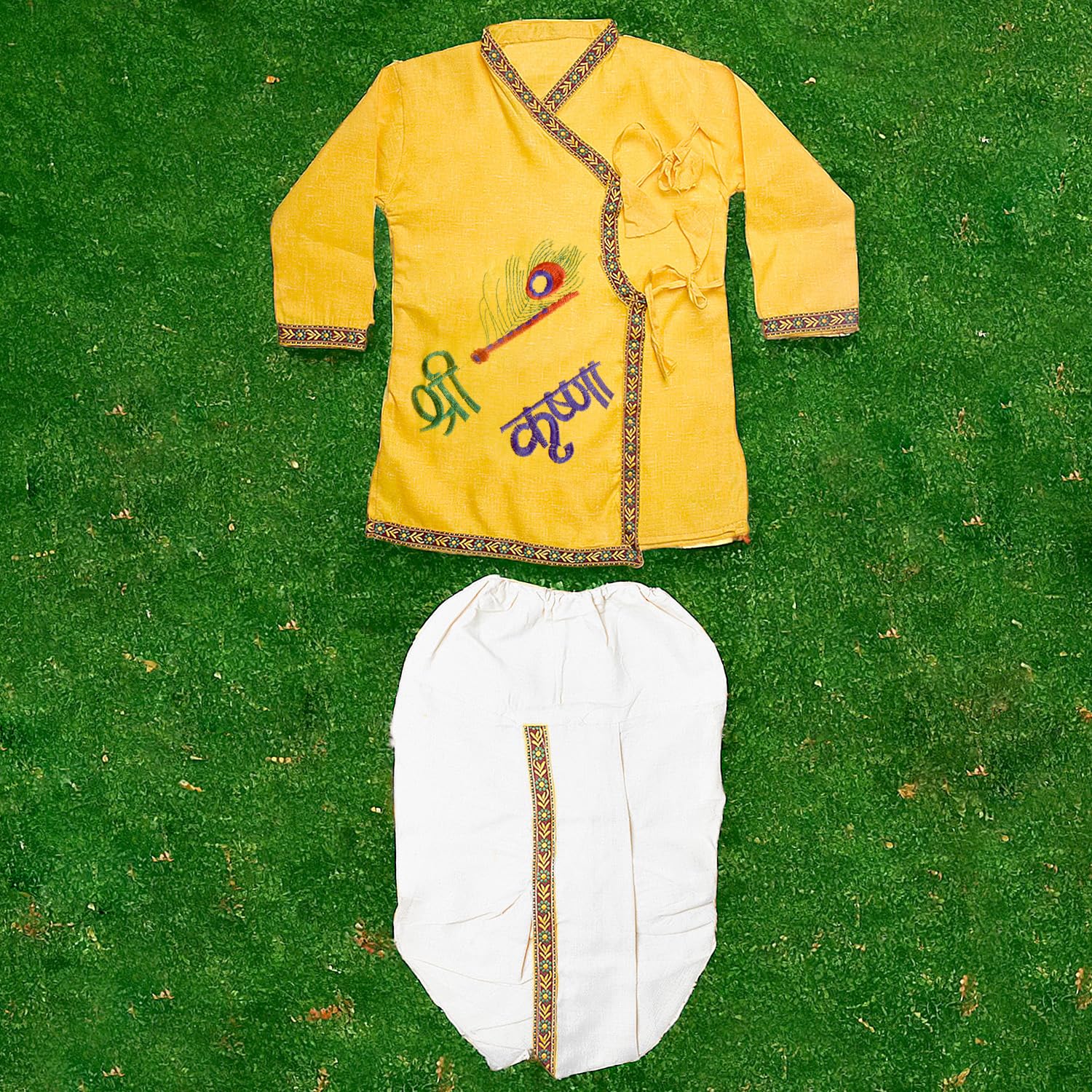 Satvik (14 No.) Krishna Dresses Costume with 5 Pc Shringaar Set for Kids, Baby Krishna Dress for Janmashtami, Krishna Leela Costume, Krishna Dress Complete Costume for Boys/Girls 3