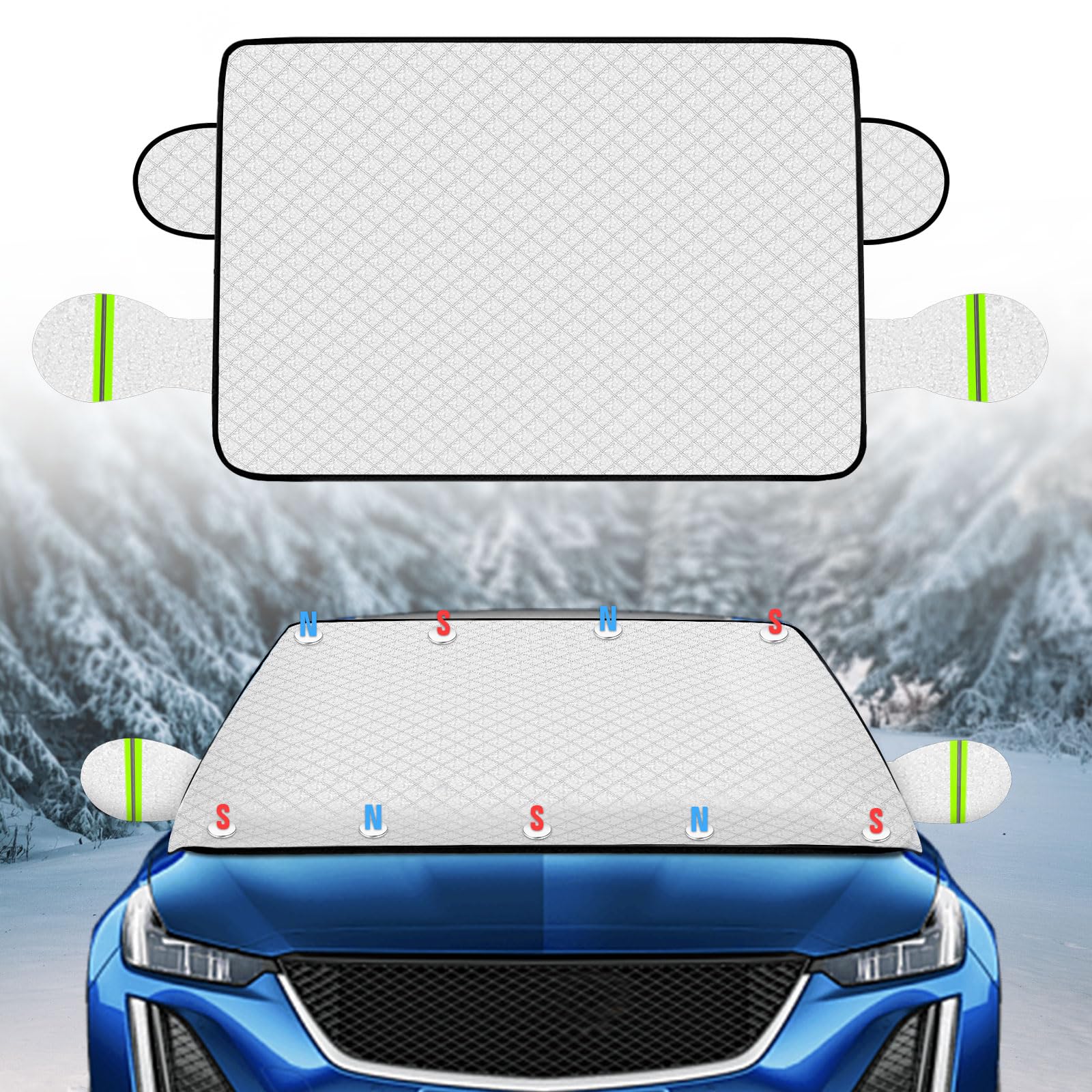MR3XL Windshield Cover for Ice and Snow，45 * 63 inch Extra Large Windshield Snow Cover with 9 PCS Magnets,Fits Most Vehicles,Say Goodbye to Frosty Mornings and Hello to Easy Winter Prep 1