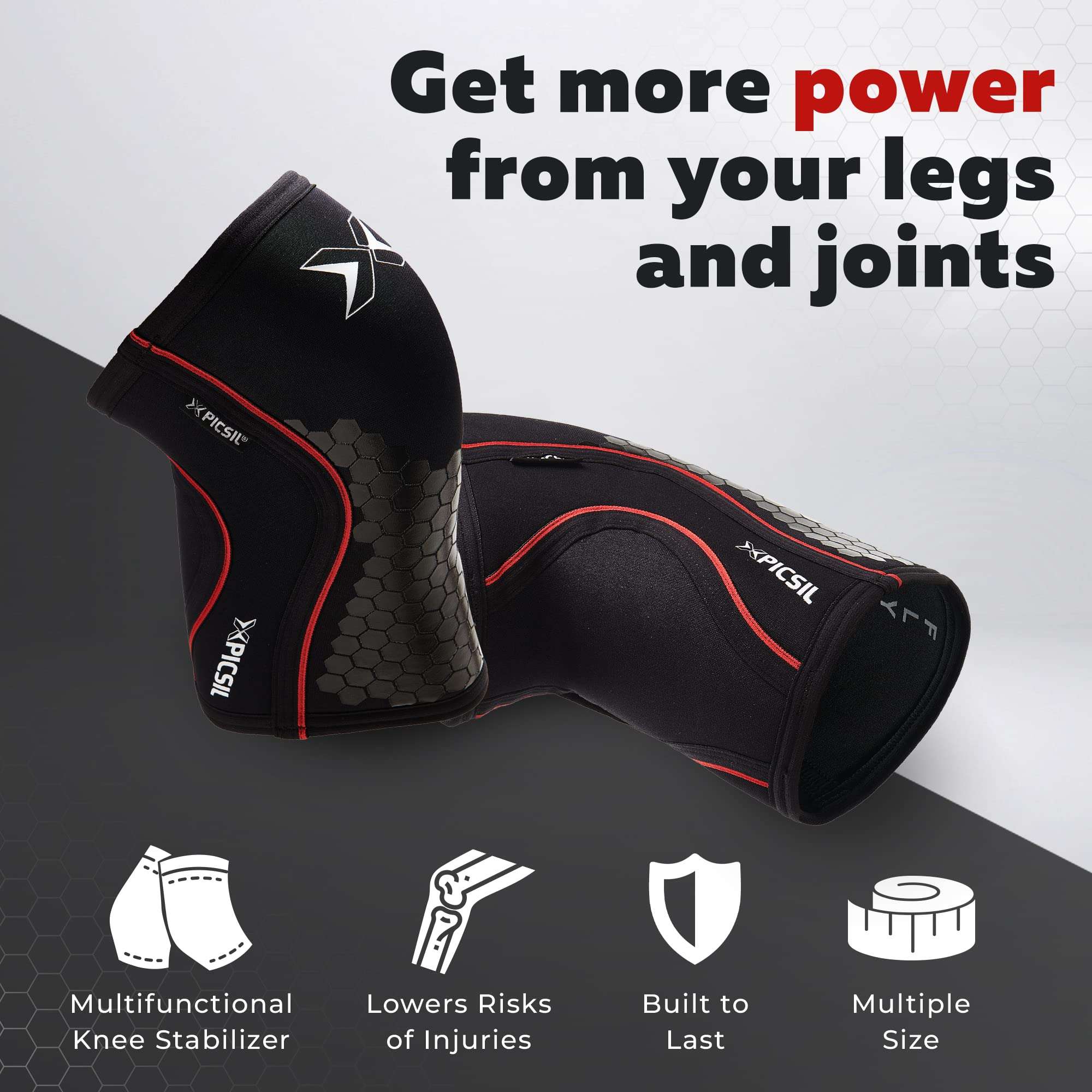 PICSIL Hex Protective Knee Pads, Neoprene Basketball Knee Pads, Stretchable Black Hexpads for Squats, Lunges, and Deadlifting, Provides Stability and Compression, 7mm Thick, Extra Large 5