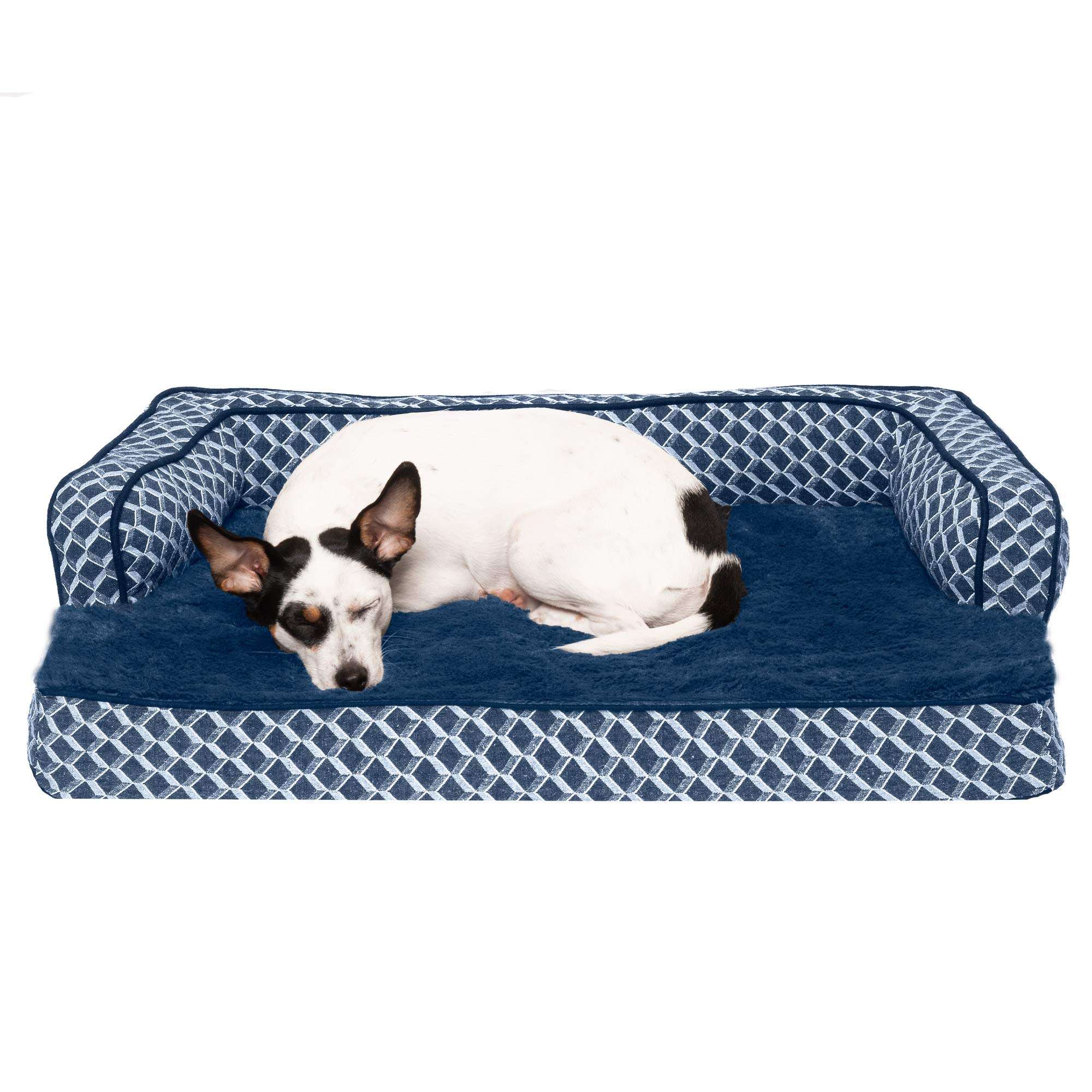 Furhaven Pet 46336255 Medium Plush & Decor Comfy Couch Orthopedic Sofa-Style Pet Bed, Diamond Blue 1