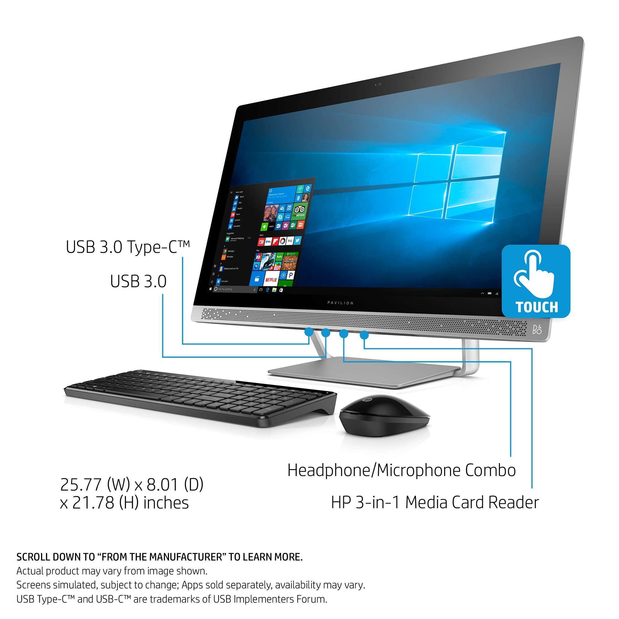 HP Pavilion All-in-One Computer, Intel i5-7400T, 8GB RAM, 1TB hard drive, Windows 10 (24-b230, Silver) (Renewed) 3