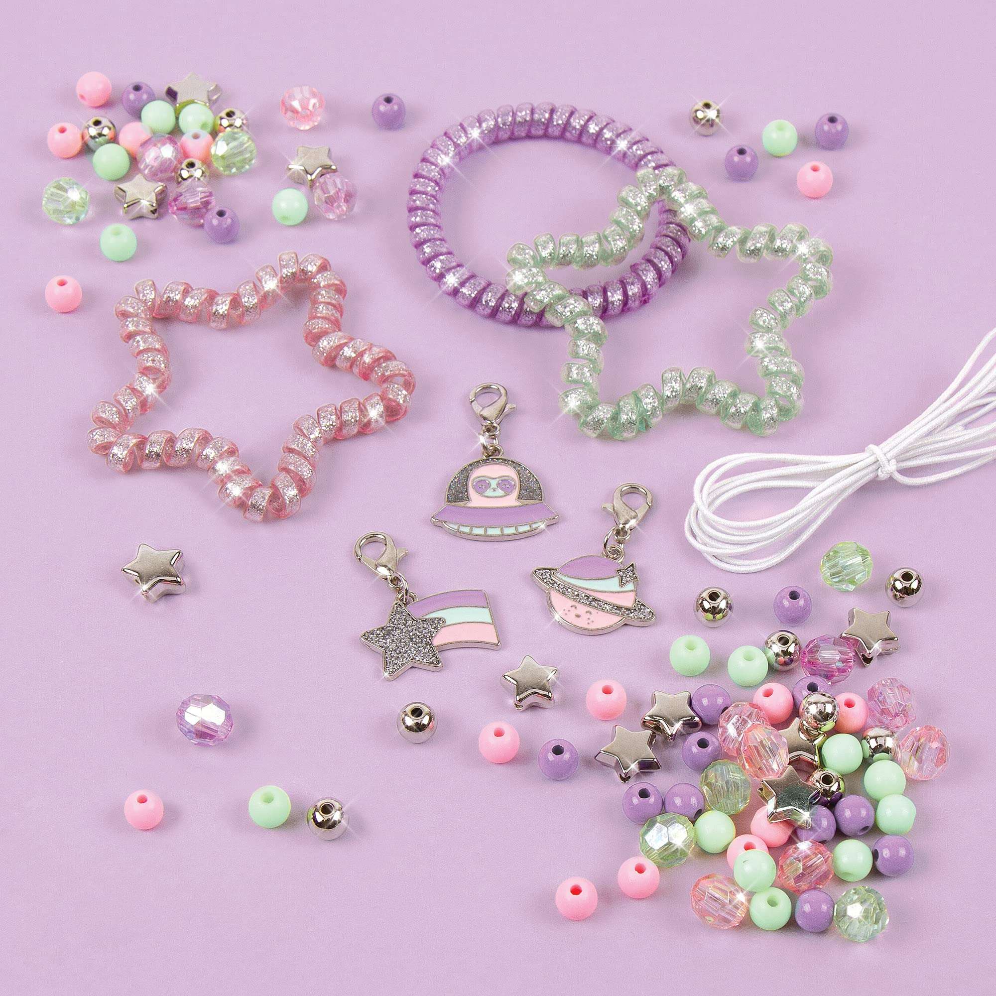 Make It Real - Sparkly Spiral Bracelets - DIY Charm Bracelet Making Kit - Friendship Bracelet Kit with Beads, Charms & Coils - Arts & Crafts Bead Kit for Girls - 70 Piece Kit - Makes 5 Bracelets 3