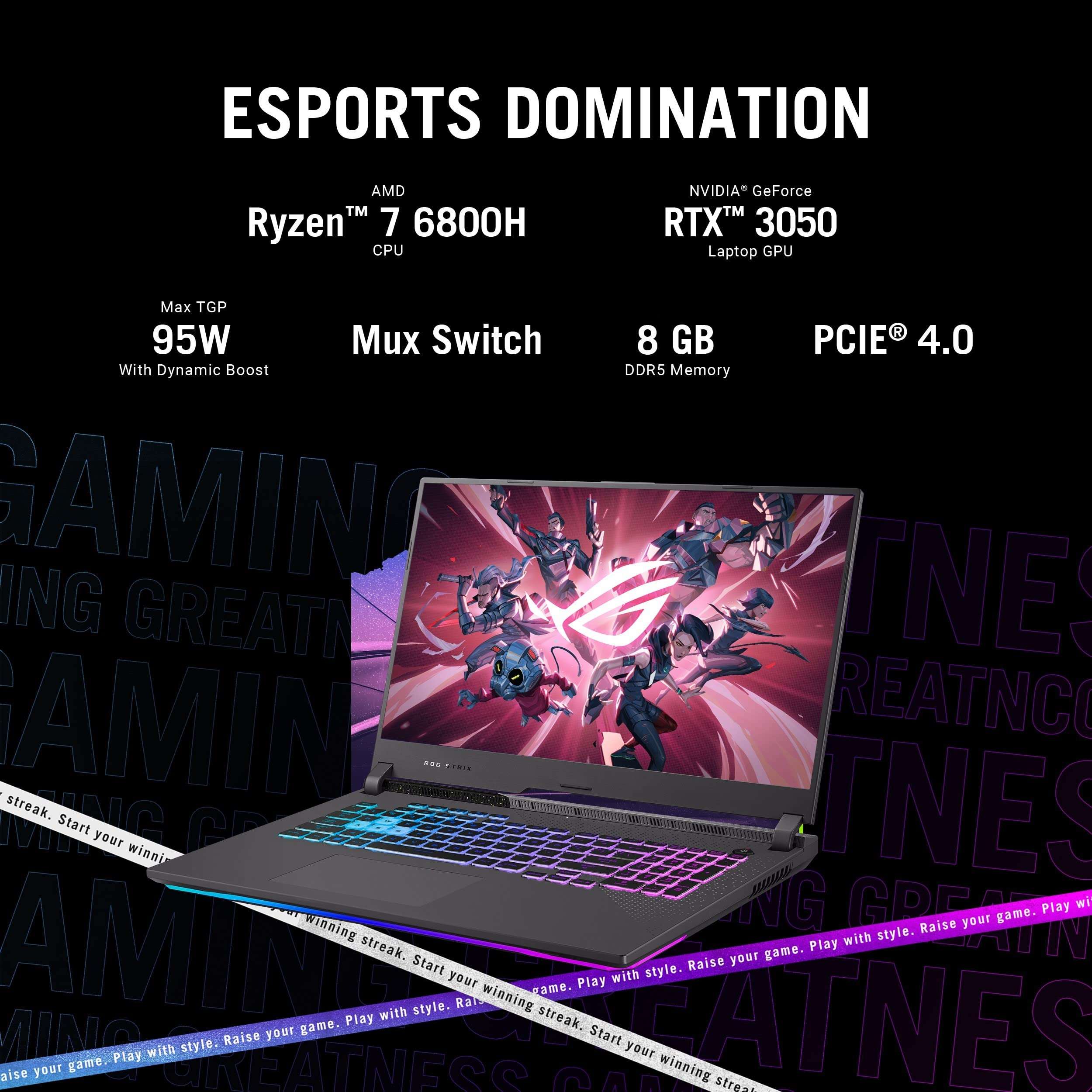 ASUS ROG Strix G17 (2022), 17.3" (43.94 cms) FHD 144Hz, AMD Ryzen 7-6800H, RTX 3050 4GB Graphics, Gaming Laptop (8GB/512GB SSD/Windows 11/Gray/2.5 kg), G713RC-HX009W 5
