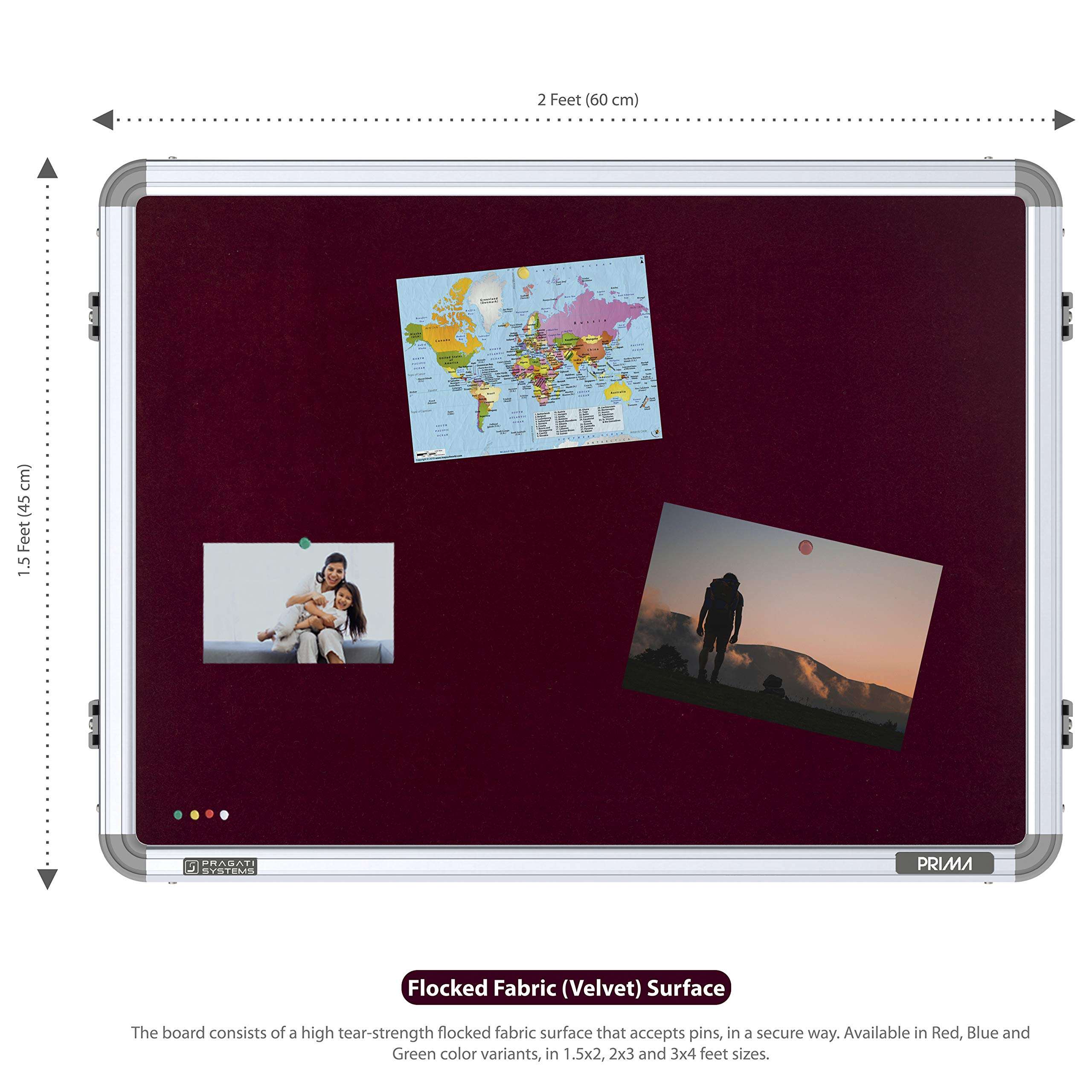 Pragati Systems® Prima Pin-up Display Board for Home, Kids, Office & School (PPUR4560), Heavy-Duty Aluminium Frame, 1.5x2 Feet, Maroon (Pack of 2) 3