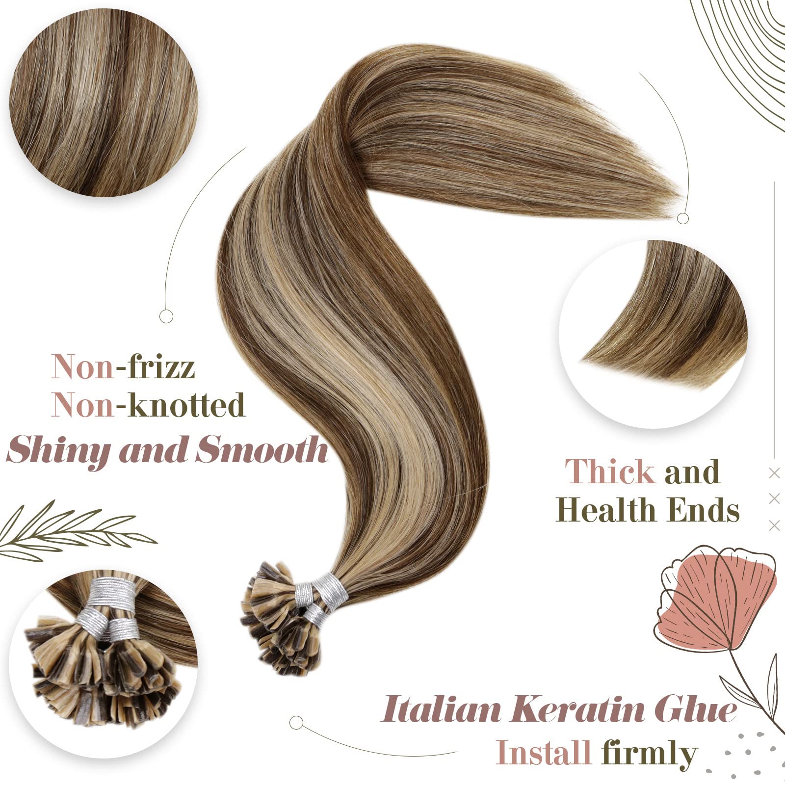Hetto Micro Loop Hair Extensions Real Hair Blonde Highlight 20 Inch 50g 50s U Tip Hair Extensions Human Hair#4/27 Dark Brown Highlighted Blonde 50 Strands 50 Grams 4