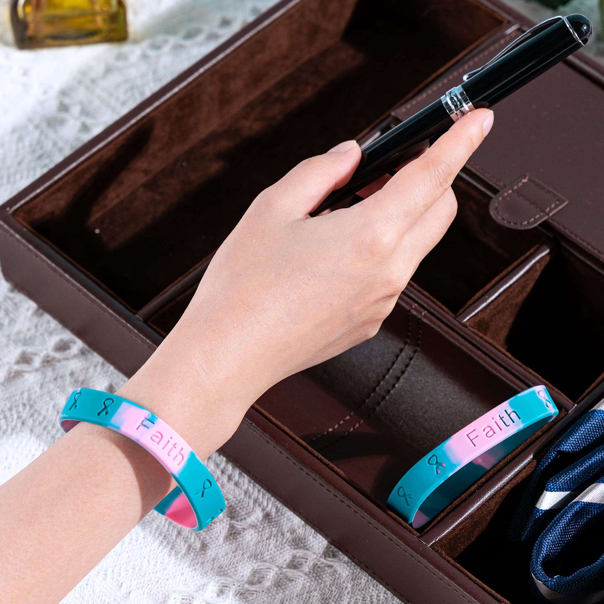 Fundraising For A Cause Pack of 50 Adult Pink & Teal Silicone Bracelets in a Bag (50 Bracelets) 4