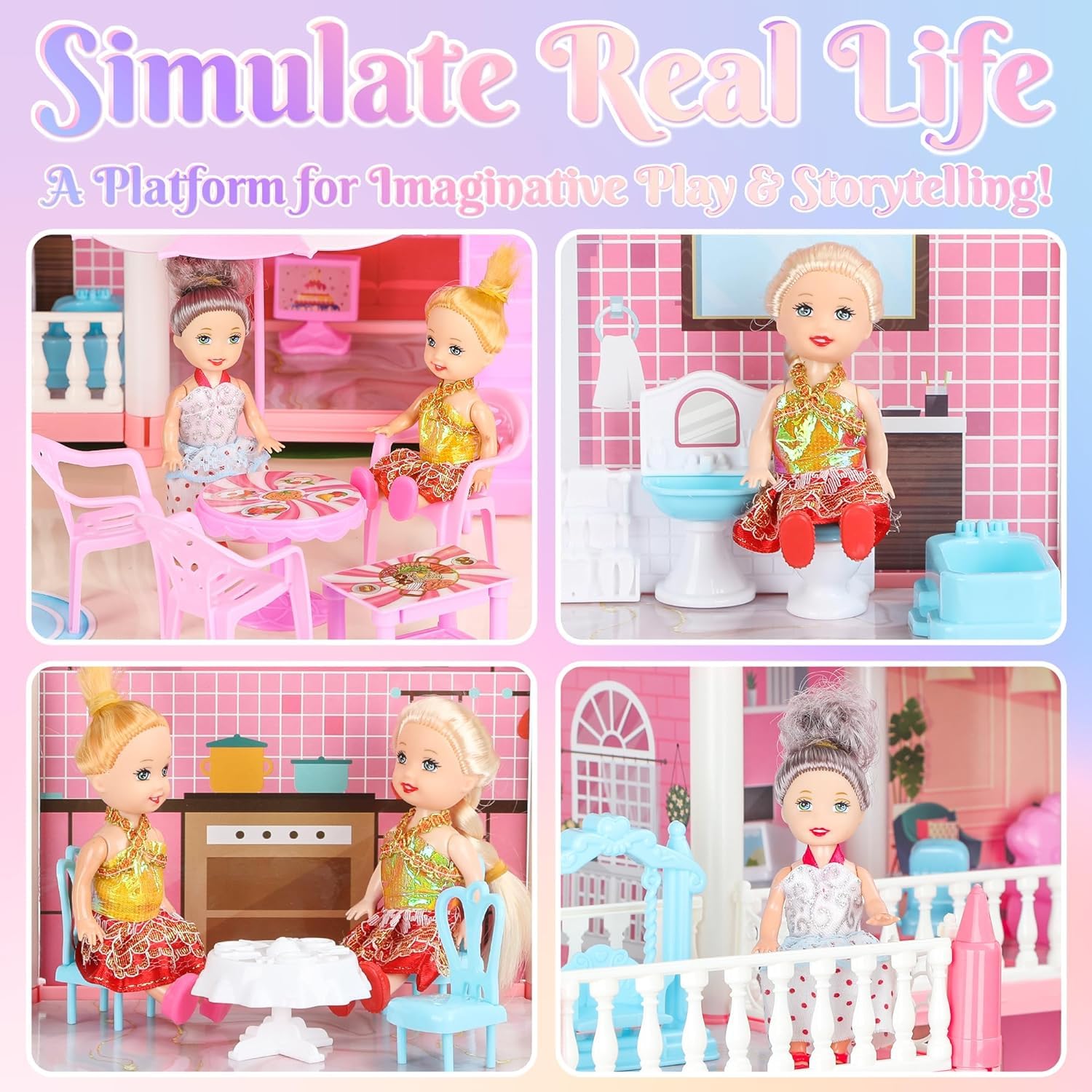 Dream Doll House Playhouse Girls Toys with Furniture Accessories Gifts 4