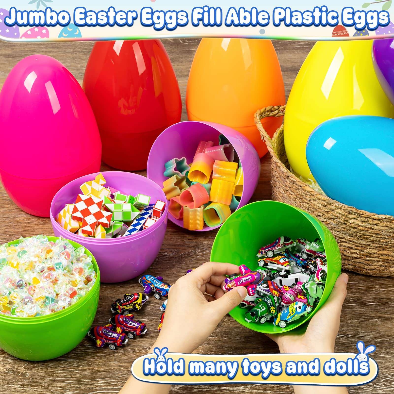 BainGesk 8PCS Jumbo Easter Eggs, 10" Large Plastic Easter Eggs, Empty Eggs for Easter Egg Hunt, Bulk Fillable Surprise Eggs, Basket Stuffers Fillers, Easter Party Favor for Kids 5