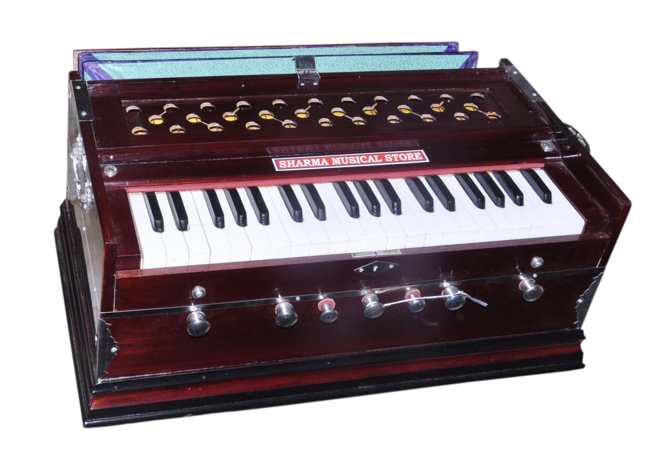 SHARMA MUSICAL STORE® Double Bellow 39 Keys Bass Reed Linden Wood Harmonium 1