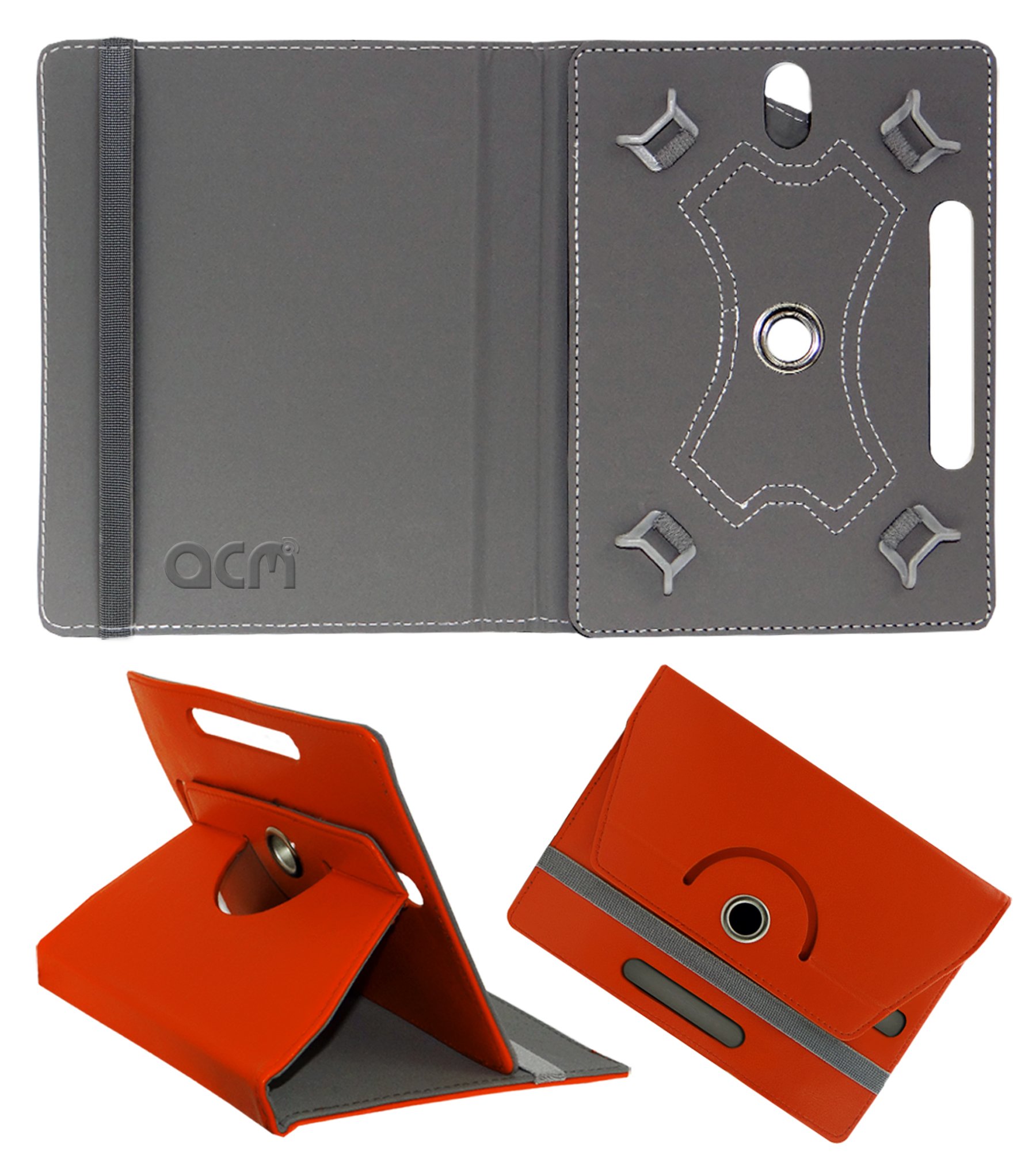 Acm Rotating Leather Flip Case Compatible with Intex Ibuddy 7dd01 Tablet Cover Stand Orange 2