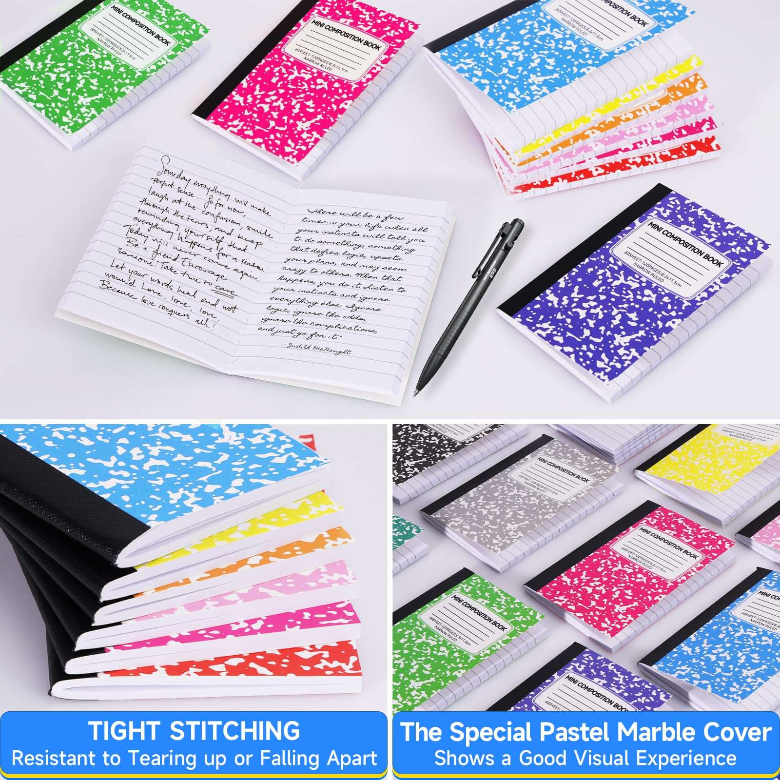 72 Pack Mini Composition Notebooks Bulk College Ruled Half Composition Notebook Narrow Ruled Small Pocket Marble Journal Notebook 12 Color-4.5" x 3.25"-60 Sheets for Kids Students Office School Supplies 5