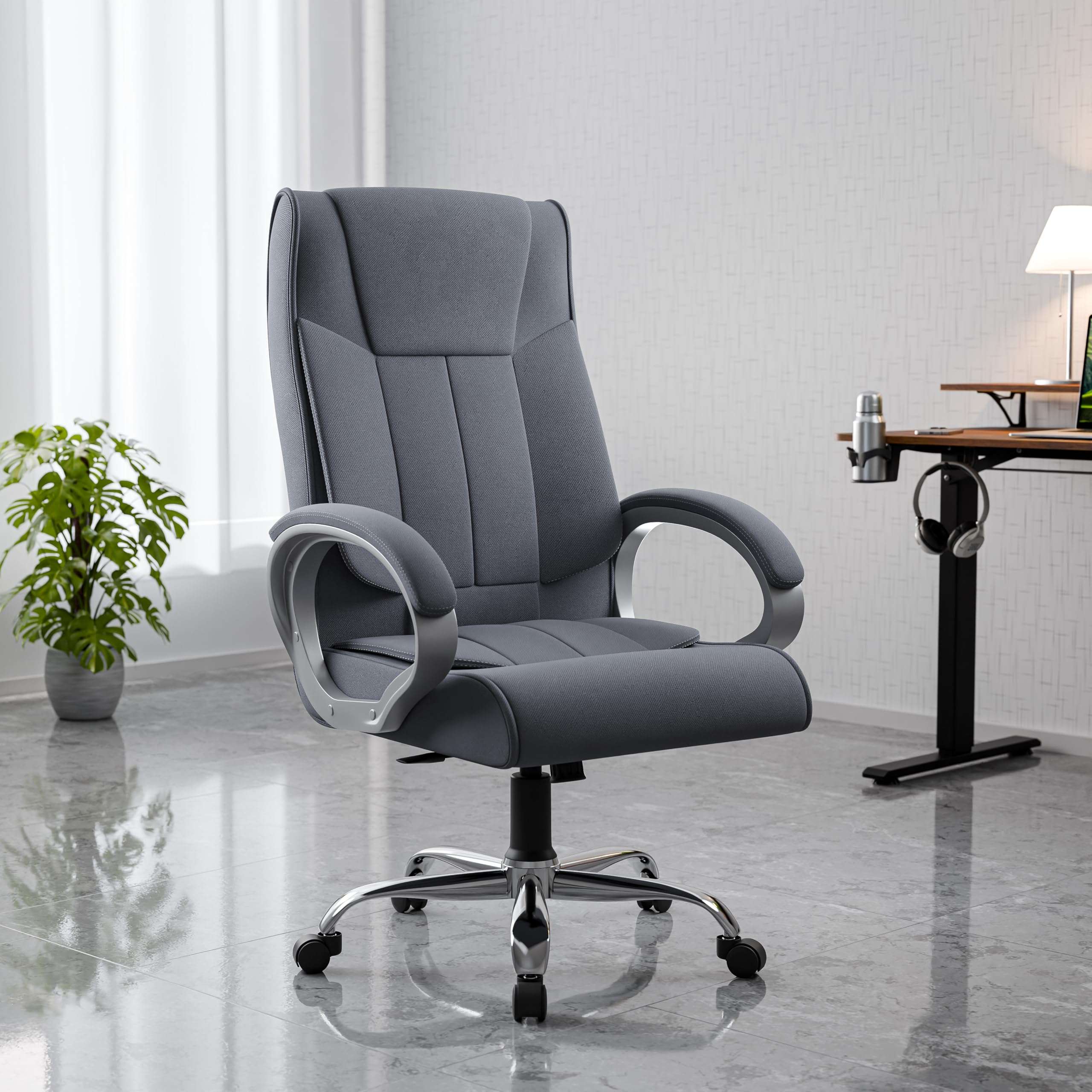 Green Soul Kiev Orthopedic Boss Chair with 3 Year Warranty | Breathable Fabric Office Chair | Ergonomic Executive Chair with Spacious Cushioned Seat | Heavy Duty Metal Base | Rocking Function - Grey 1
