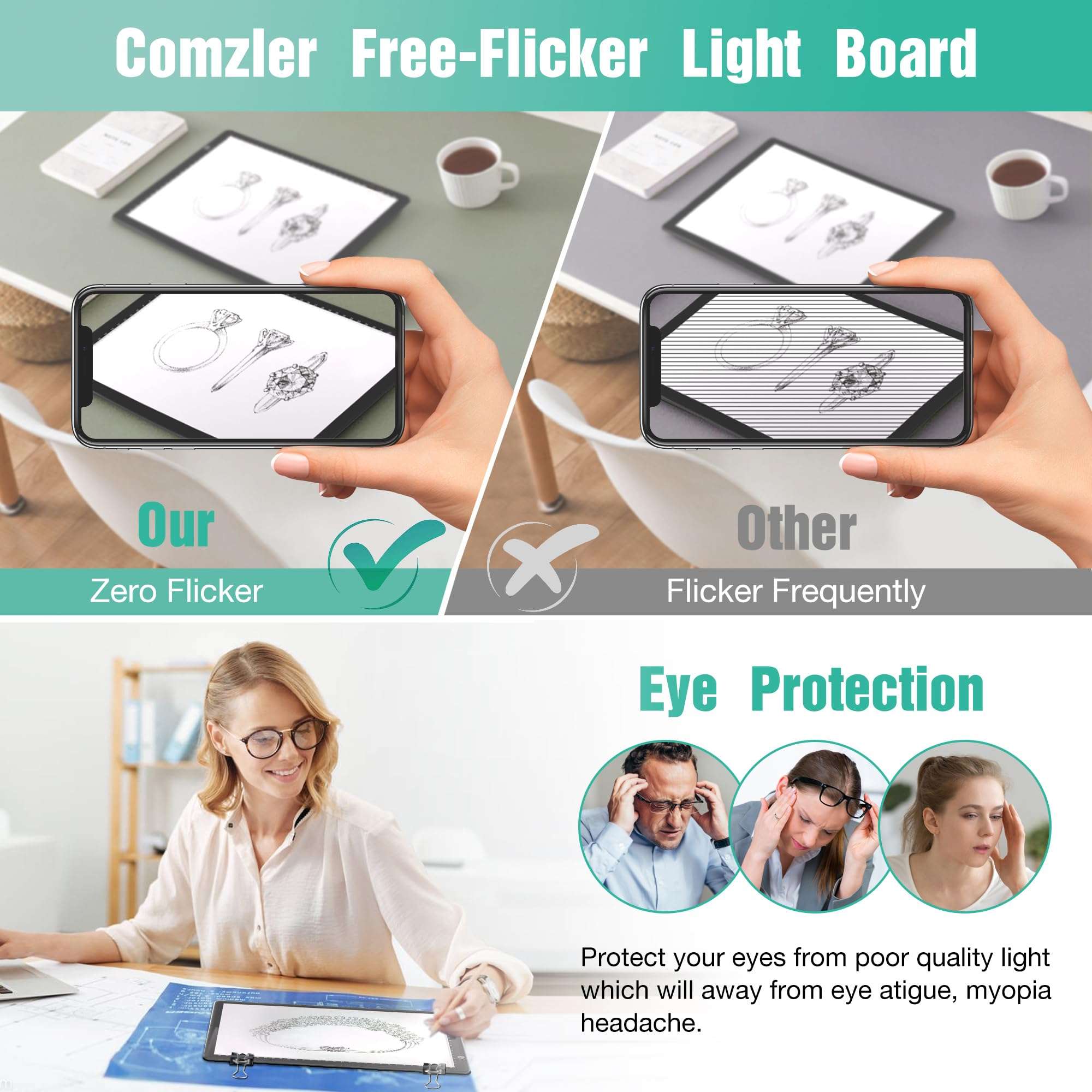 comzler A4 LED Light Board, 3 Level Dimmable Brightness USB Power Artcraft Light Table for Tracing, Light Drawing Sketch Pad for Animation, Sketching, Drawing, Stenciling, Artists - Black 2