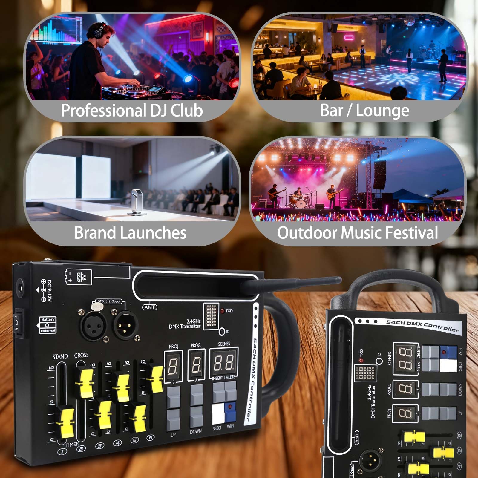 DMX512 Lighting Console, 54 Channels dmx controller for dj lights,compatible with 2.4g DMX wireless receiving devices 5