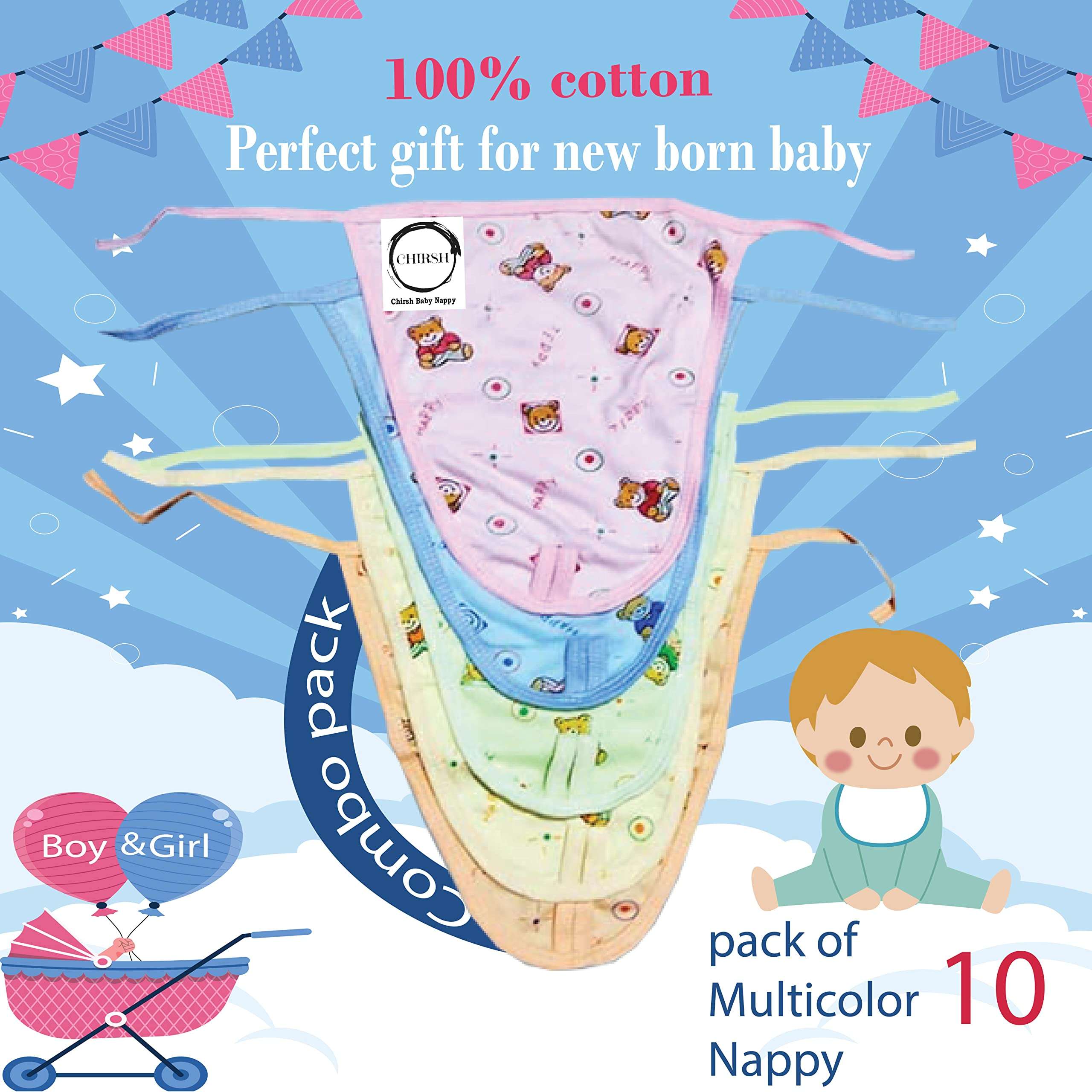 CHIRSH® Baby Nappies Cloth Diaper Langots for New Born 0-6 Months (Pack of 30) 5