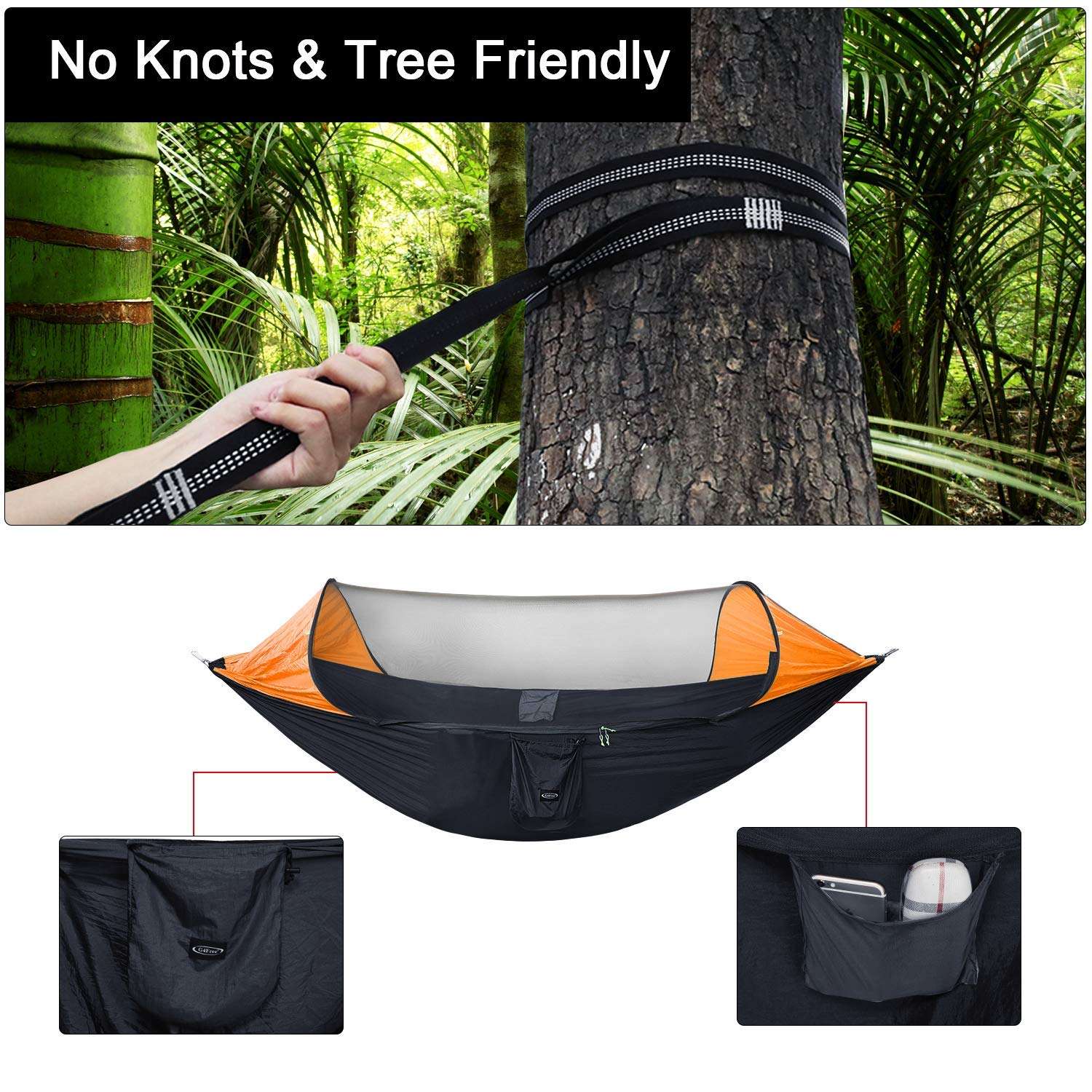 DOLPHY Portable Nylon Camping Hammock with Mosquito Net (Black, Orange ) 6