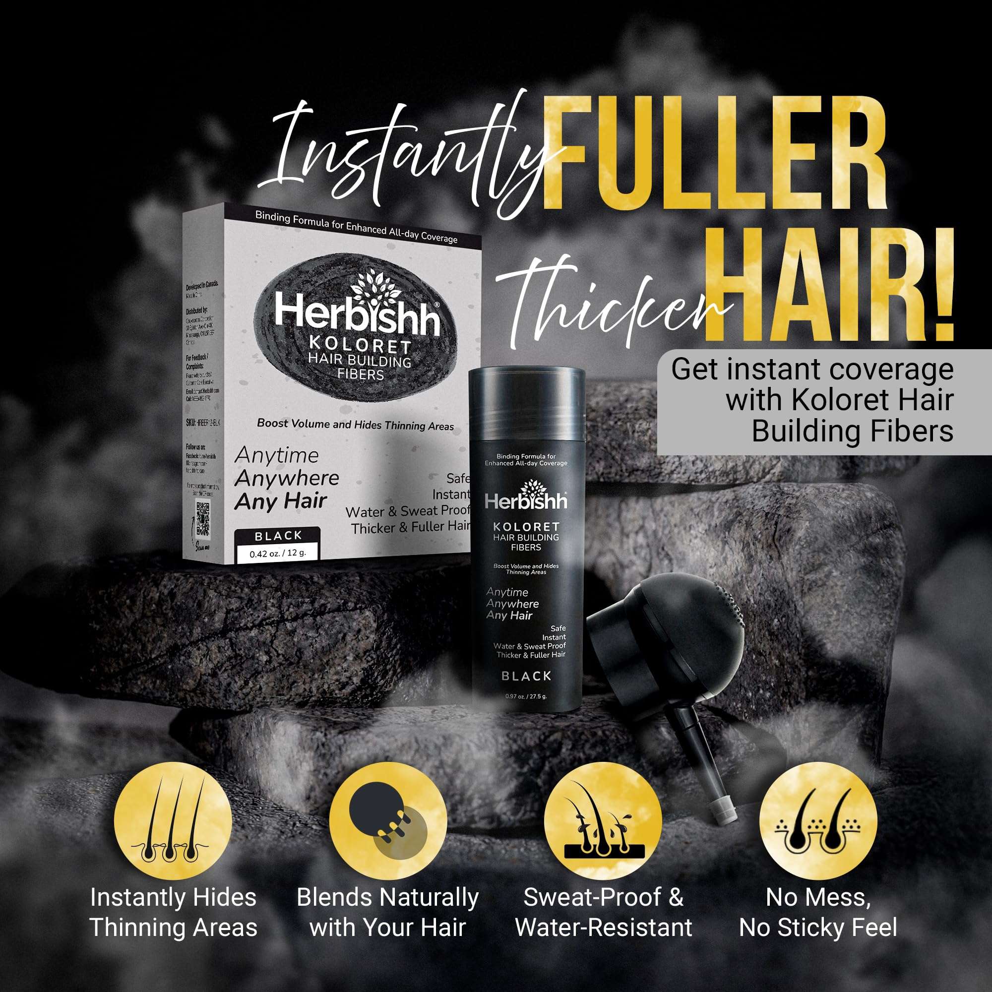 Herbishh Hair Color Shampoo for Gray Hair – Magic Hair Dye Shampoo 500 ml (Black) Koloret Hair Building Fibers – Black Powder 27.5g 4