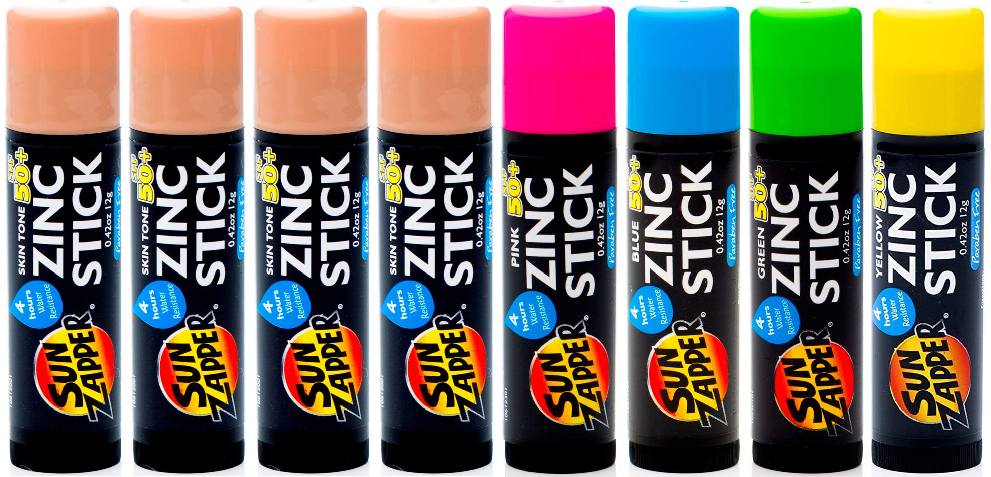 Sun Zapper Zinc Stick Mineral Sunscreen (Light Skin Tone, Pink, Blue, Green, Yellow) SPF 50+ Water Resistant for Face & Body, Adults, Kids, 8-Pack Broad Spectrum Sun Block, Made in Australia 1