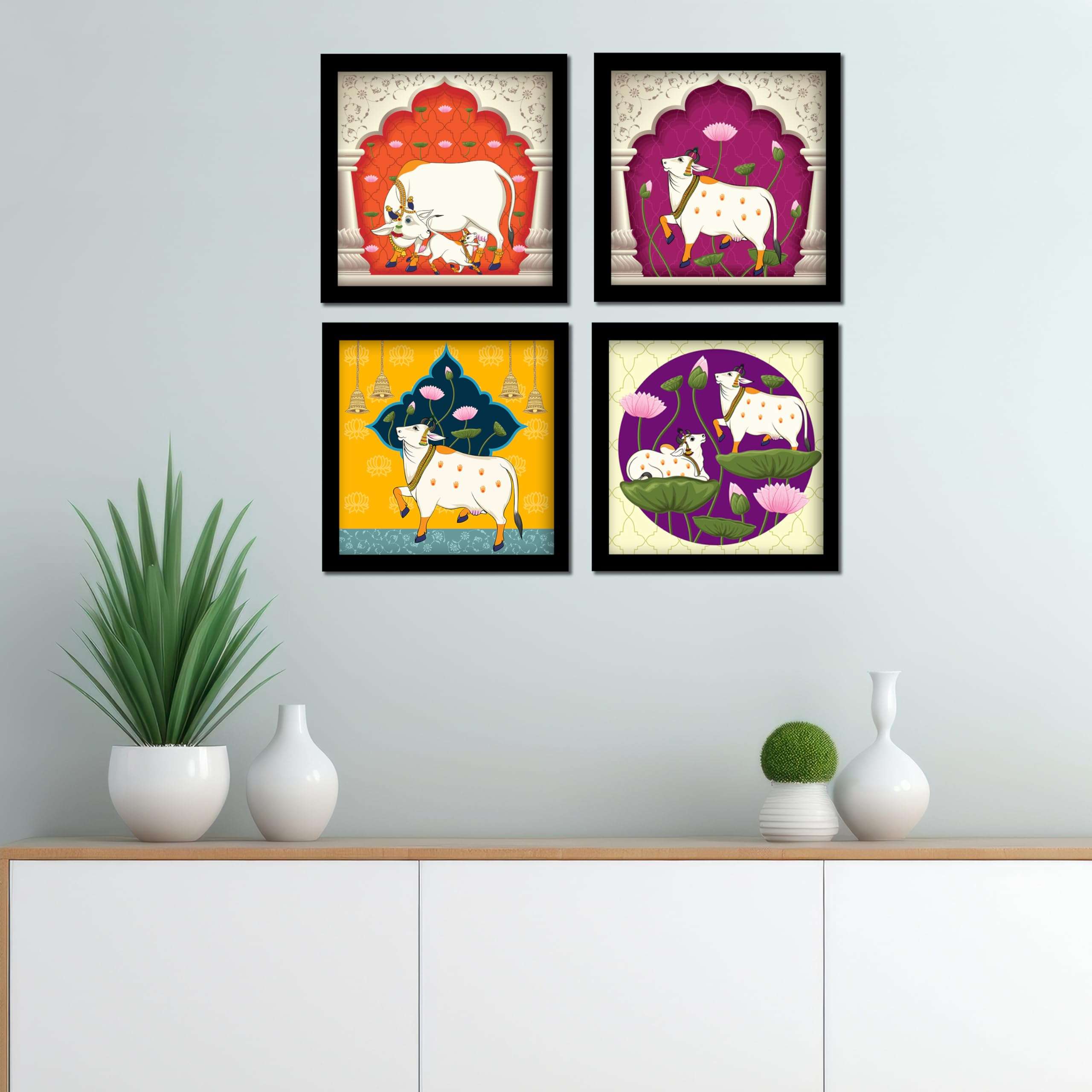 Rousrie Pichwai Art Painting Wall Frames For Living Room | Pack of 4 | Wall Hanging Decorative Items | Decoration Items For Home | Waterproof Film 6