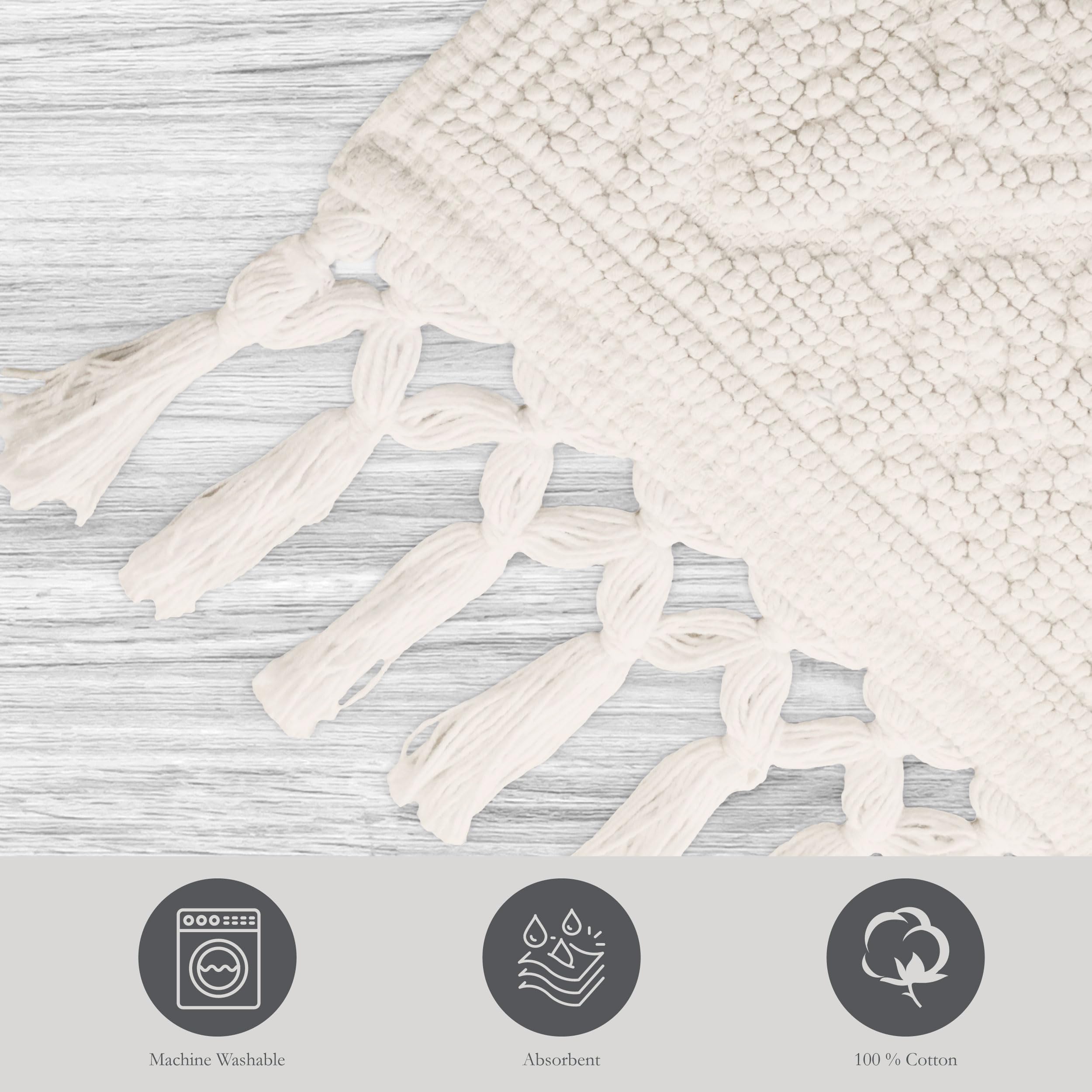 Jean Pierre - Ricardo Bath Mat, Woven Fringe Bathroom Rugs, 100% Cotton, Premium Bathroom Decor - Measures 17" x 31" - Ivory 4